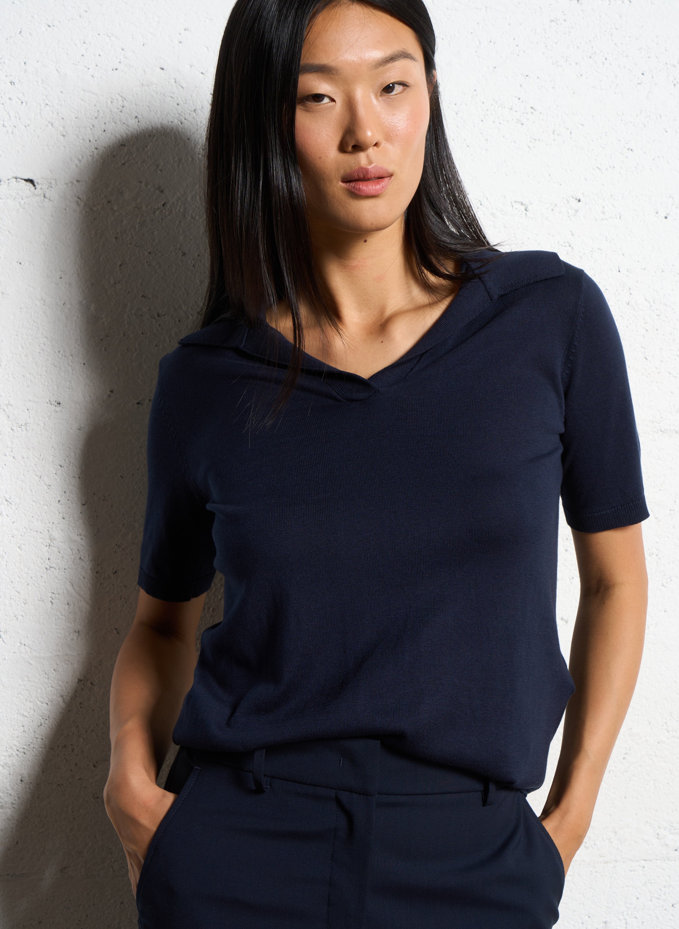 Straight silk blend polo MAX MARA WEEK END Blue