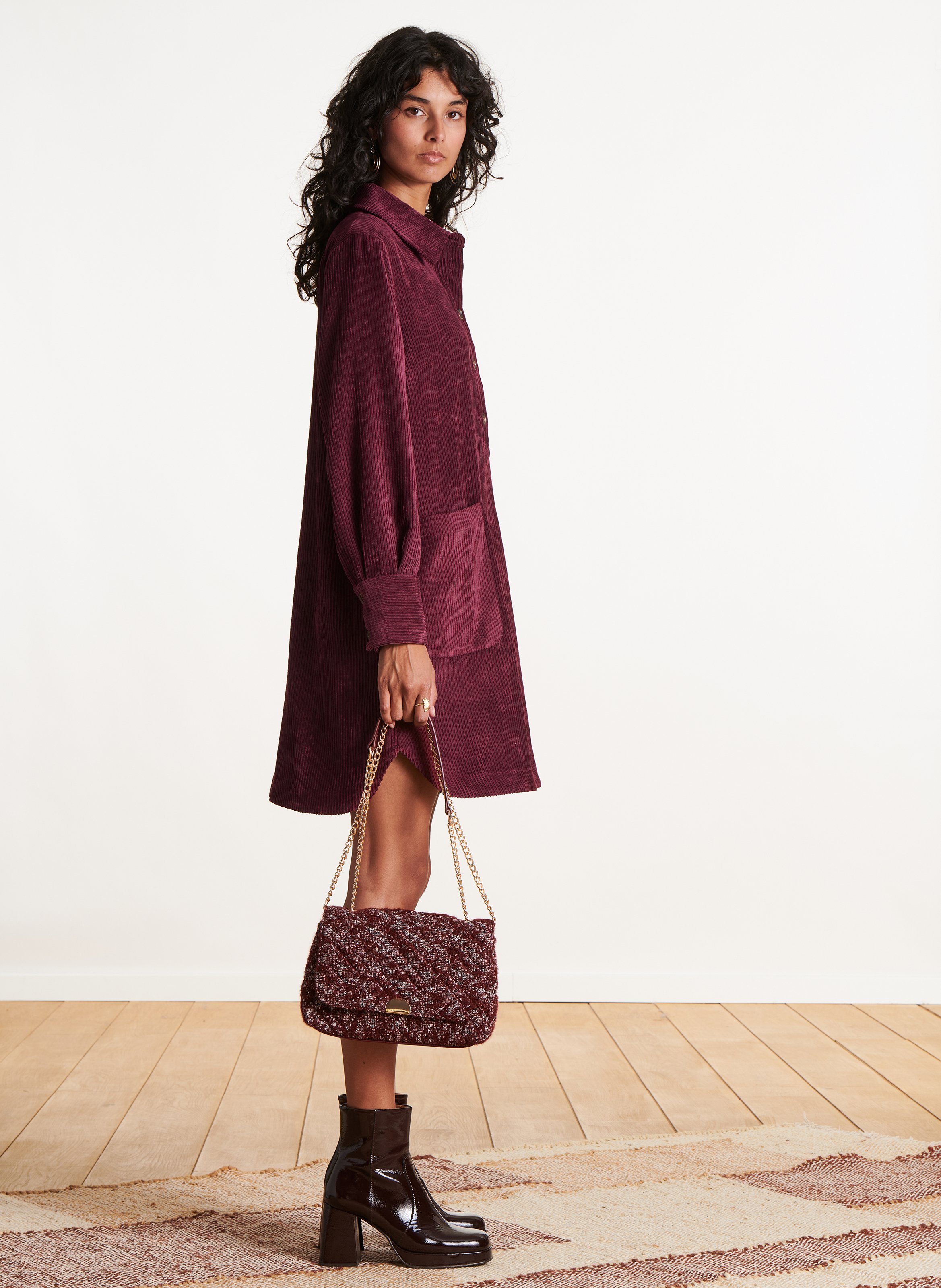 Short corduroy shirt-dress LA FEE MARABOUTEE Brown