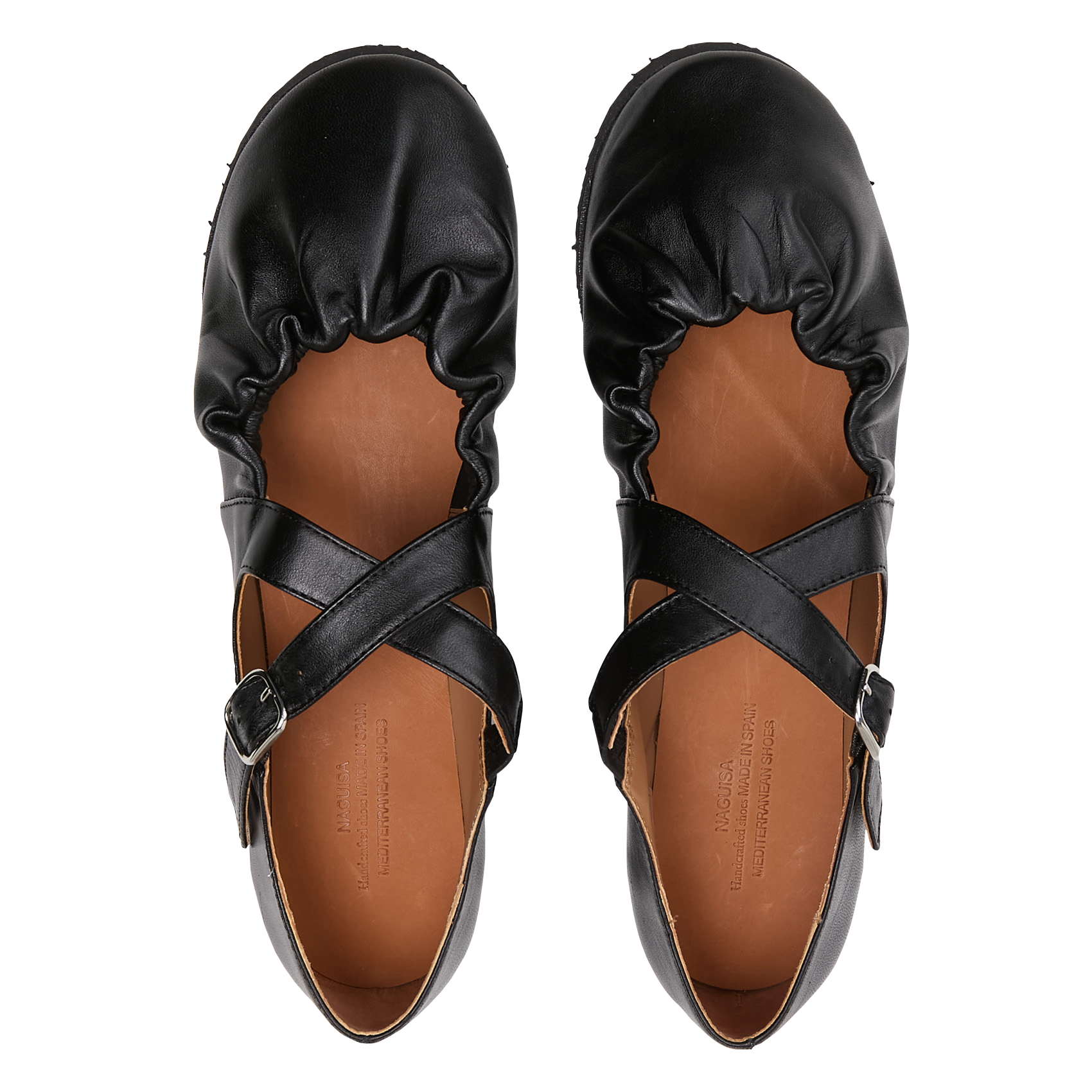 Elasticated leather ballet flats NAGUISA Black