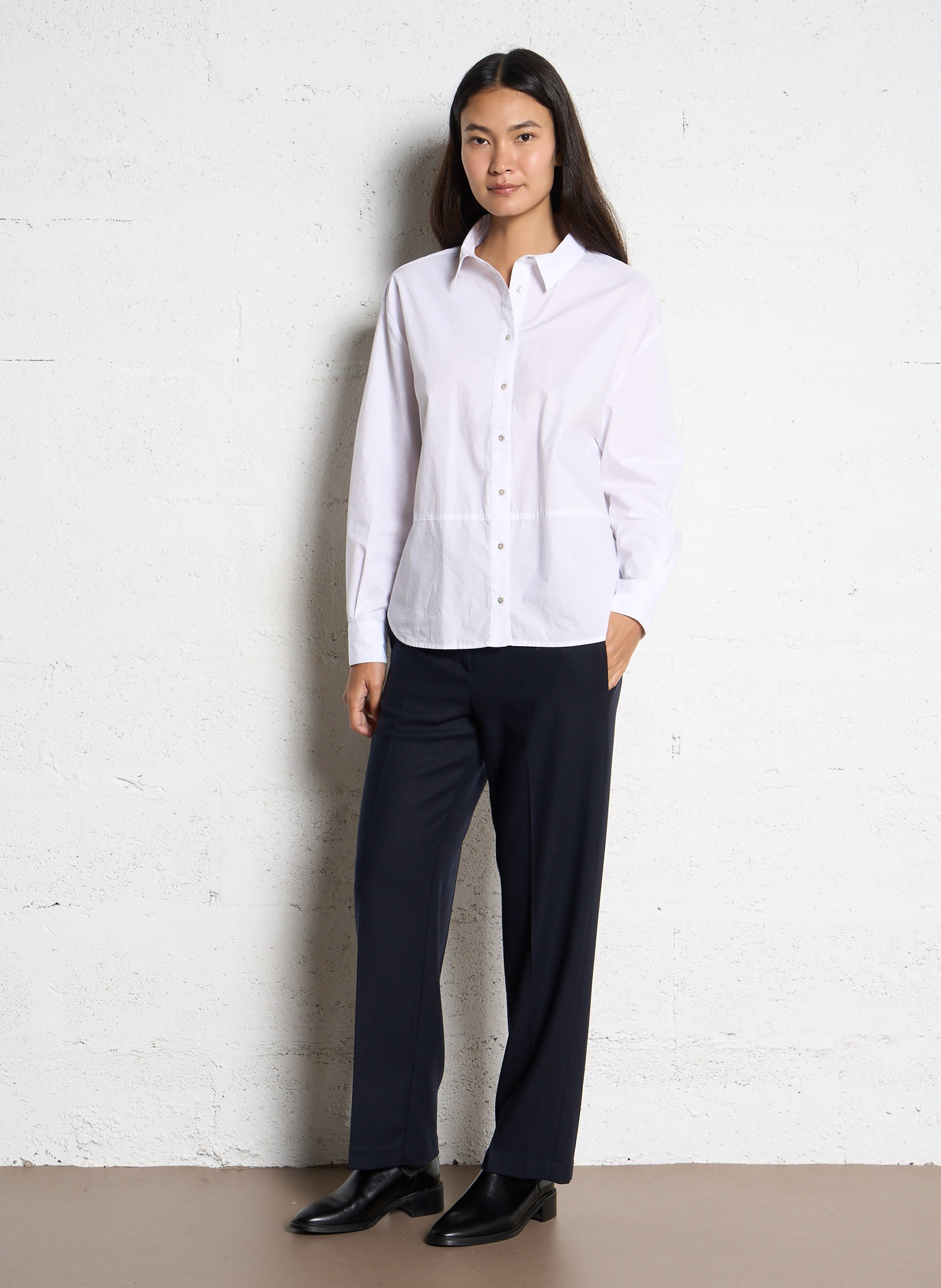 Pantalon droit en flanelle de laine  POMANDERE Bleu