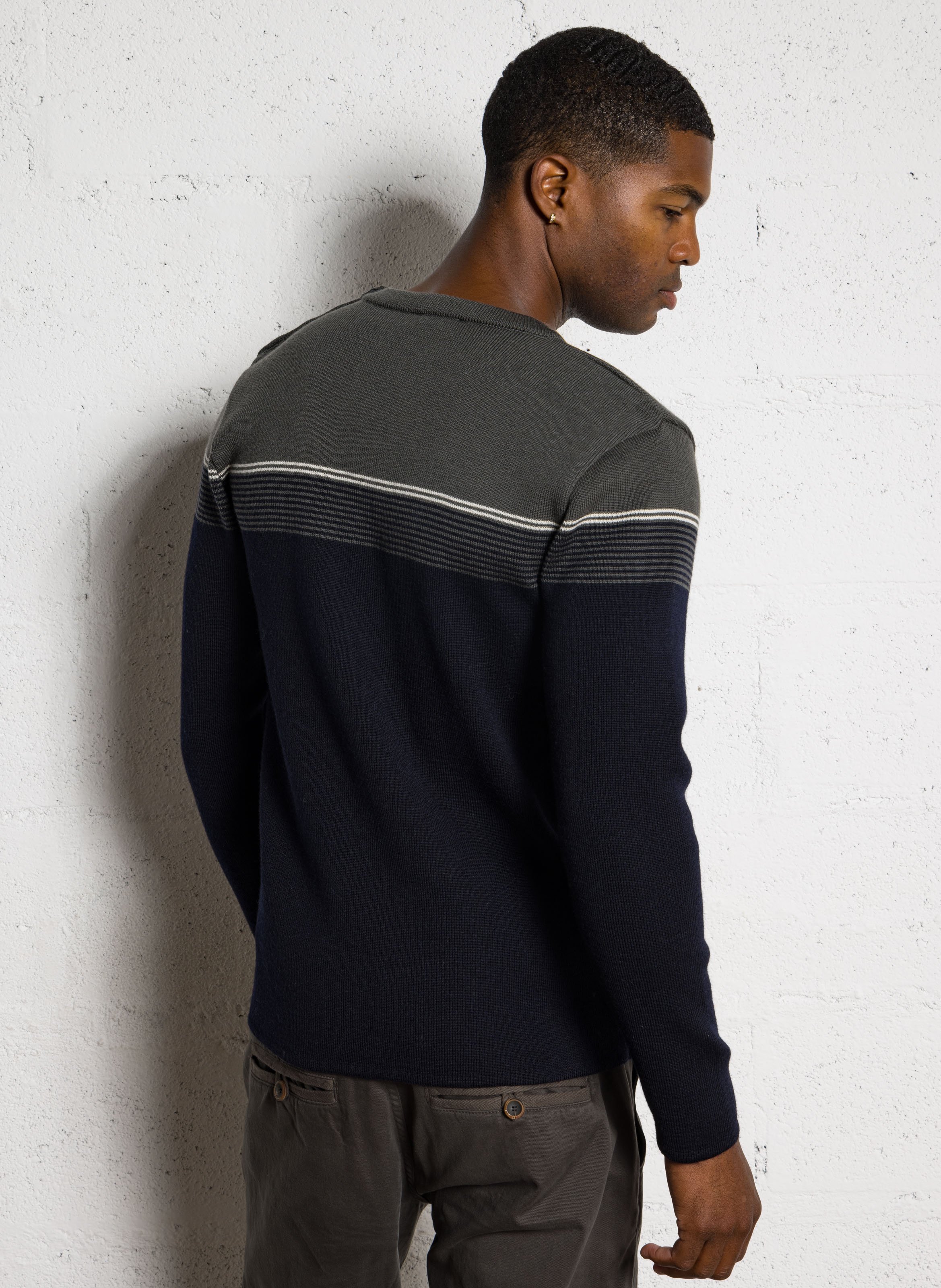 Pull droit col rond rayé en laine ARMOR LUX Bleu