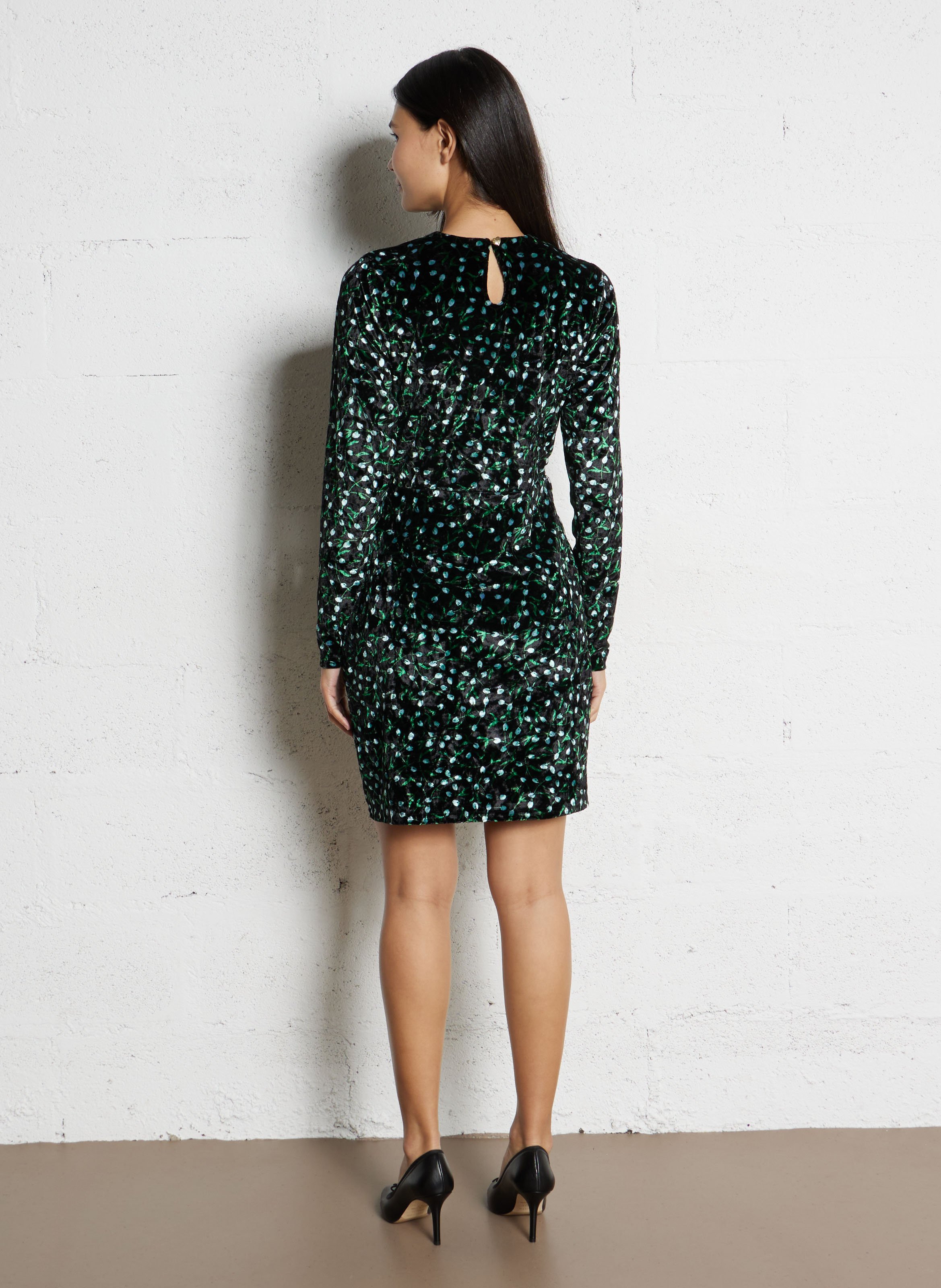 Robe droite drapée en velours imprimé FABIENNE CHAPOT Noir