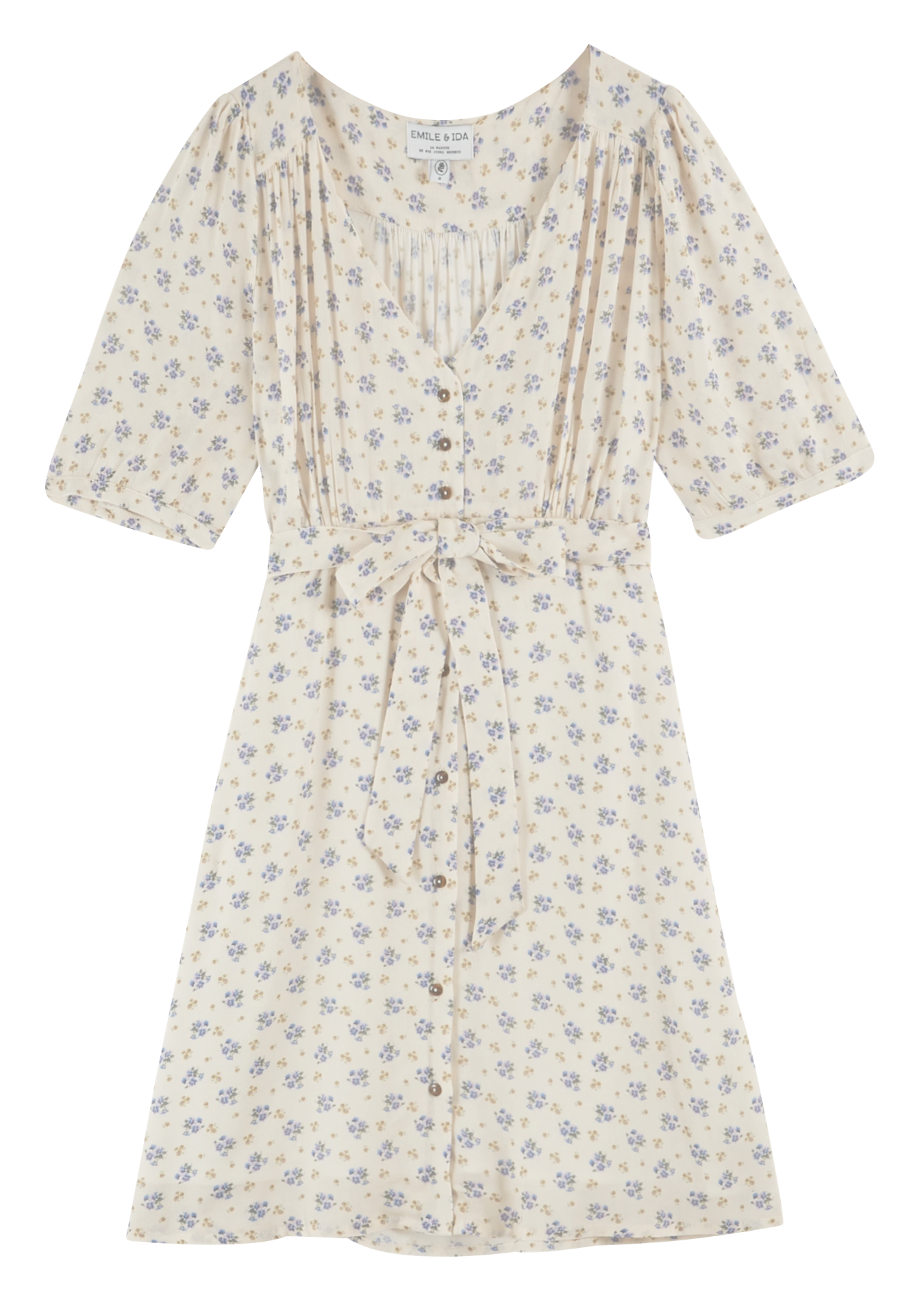 Halflange jurk met V-hals en print EMILE ET IDA Blauw