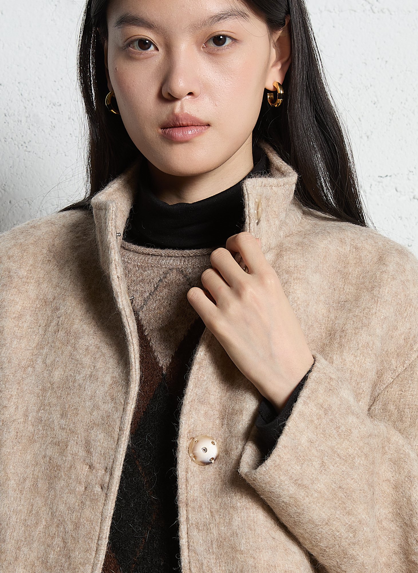 Solid straight coat with high collar MAISON 123 White