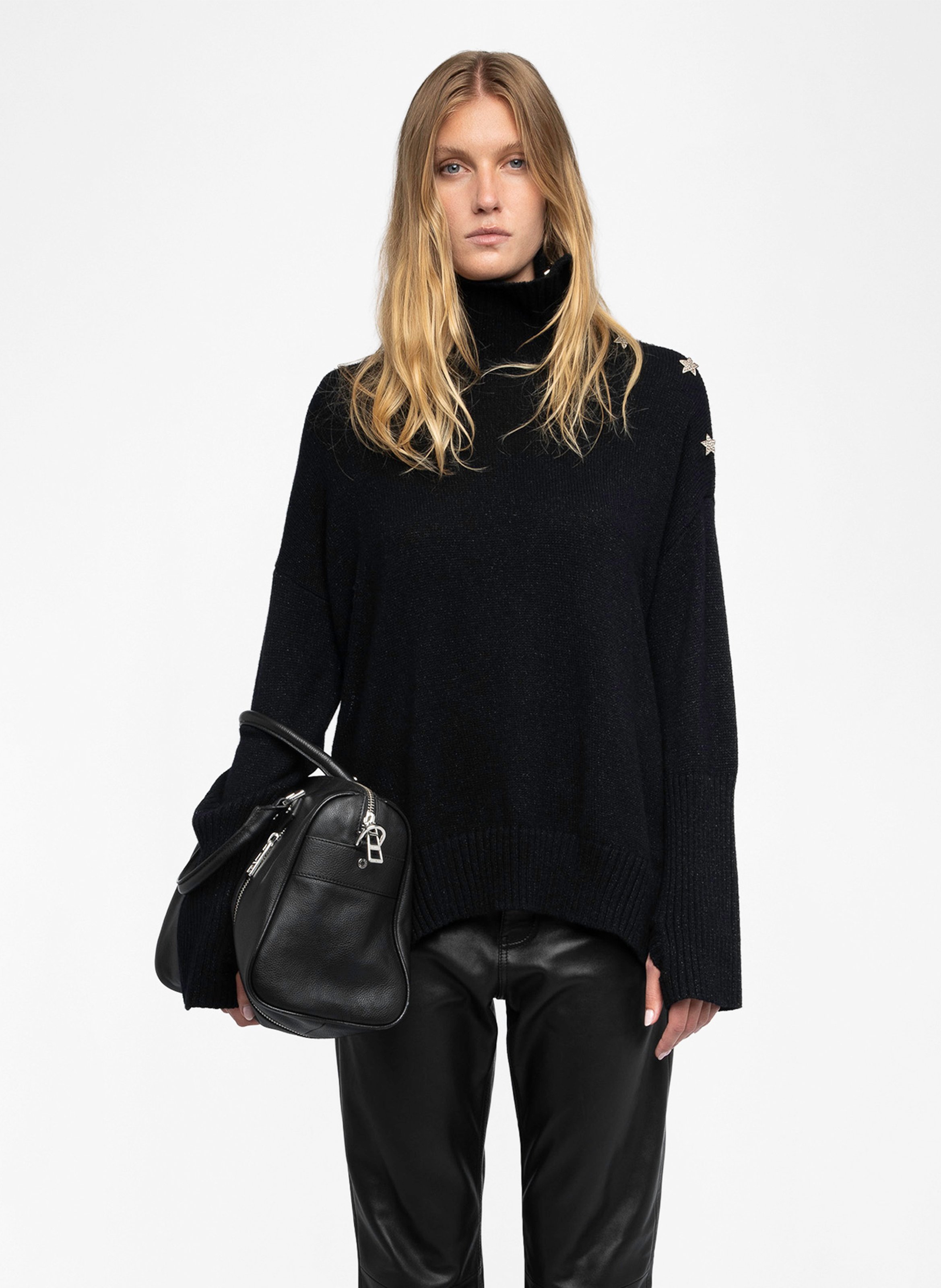 Trui van kasjmiermix met opstaande kraag ZADIG&VOLTAIRE Zwart