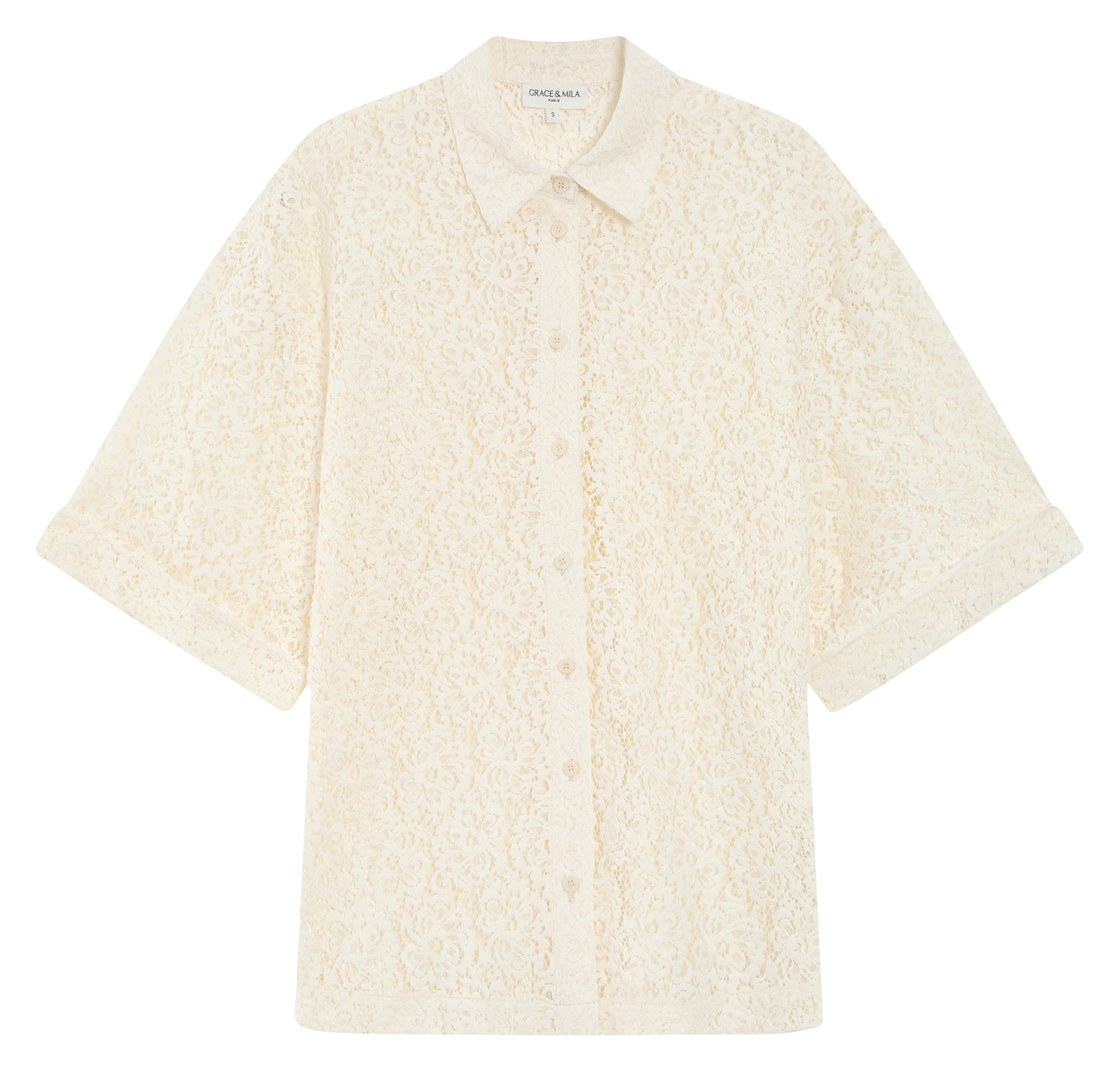 Chemise col classique en dentelle GRACE ET MILA Blanc