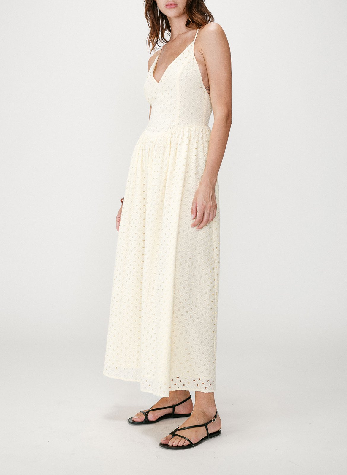 Lange, katoenen jurk met V-hals GRACE ET MILA Geel