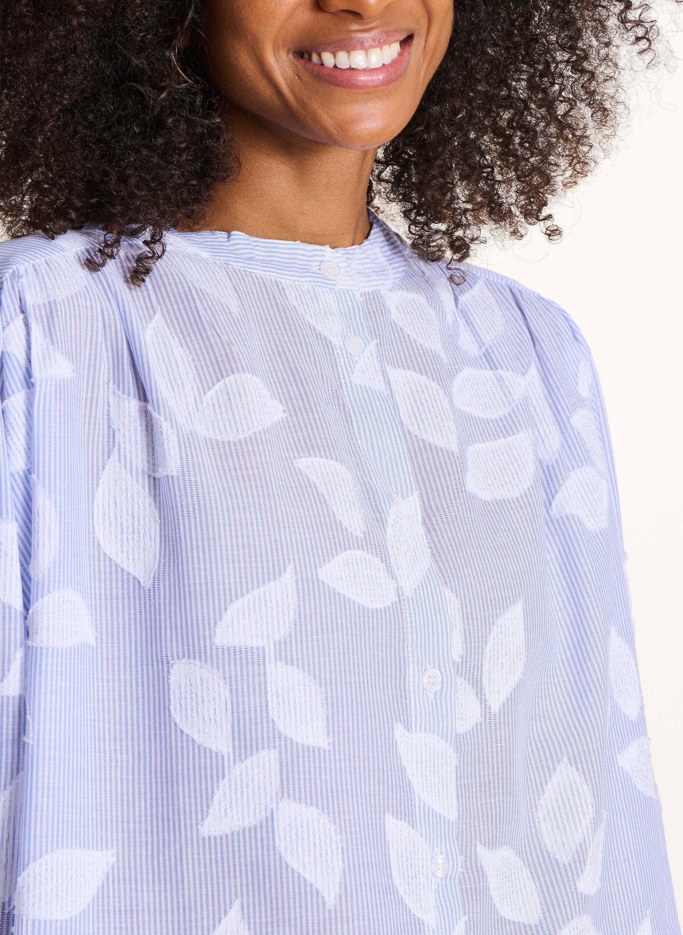 Chemise ample col mao en coton LA FEE MARABOUTEE Bleu