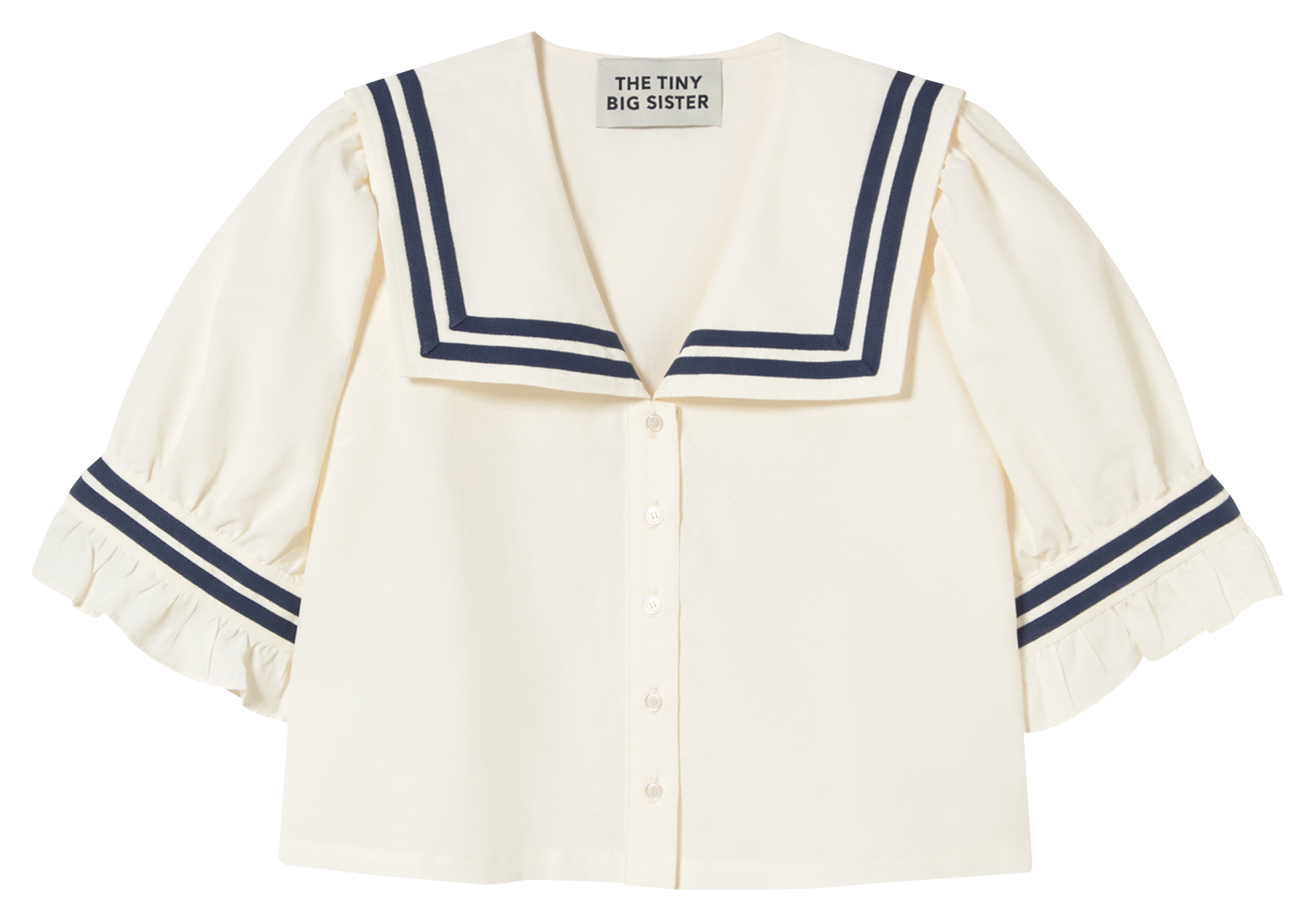 Chemisier esprit marin court col V THE TINY BIG SISTER Blanc