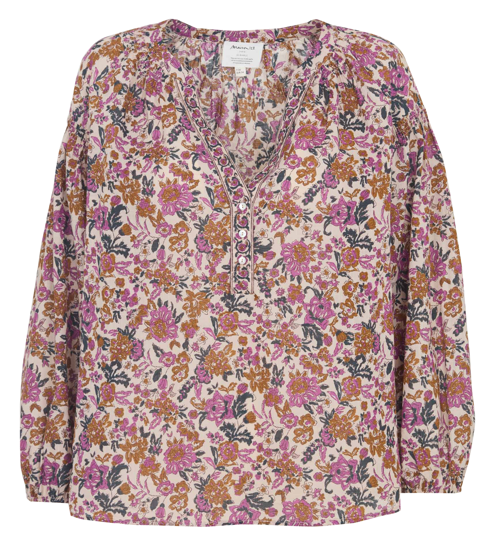 Gerade geschnittenes Baumwoll-Top mit Henley-Ausschnitt MAISON 123 Beige