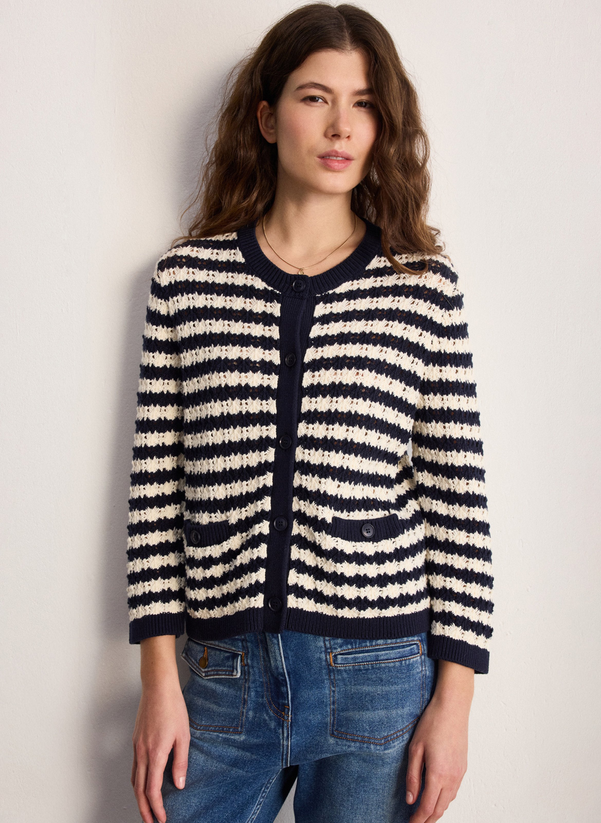 Round-neck straight striped cotton vest PABLO Blue