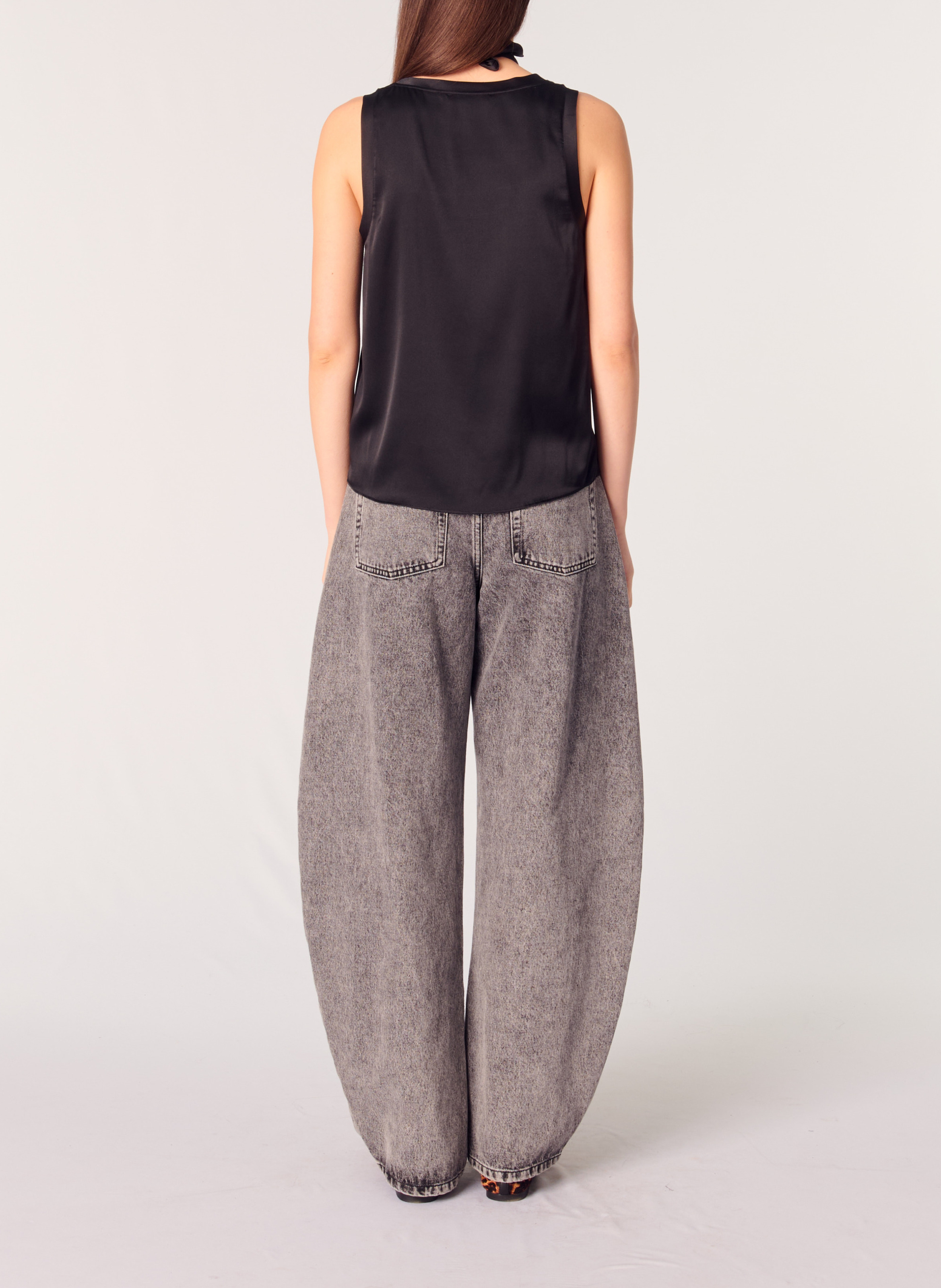 Débardeur col rond droit en soie mélangé MAJE Noir