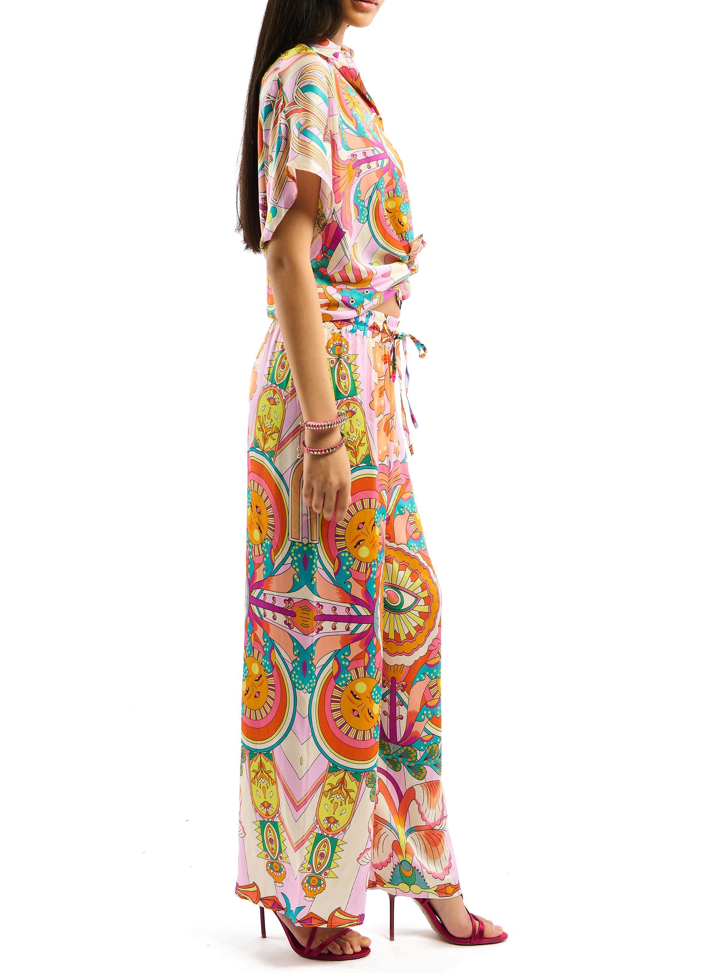 Bazimodo fluid printed wide-leg trousers WILD Pink