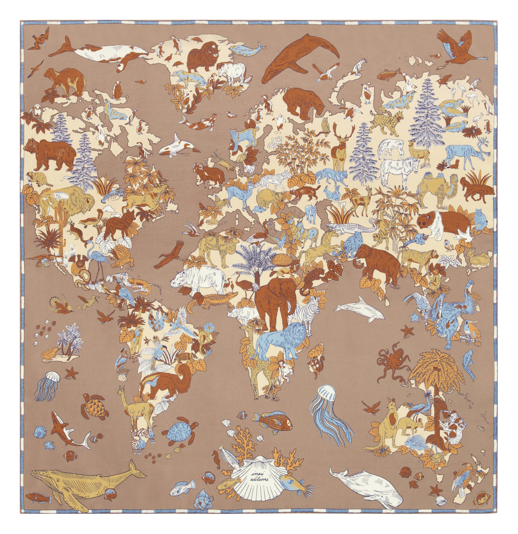 Carré imprimé animalier en soie INOUI EDITIONS Beige