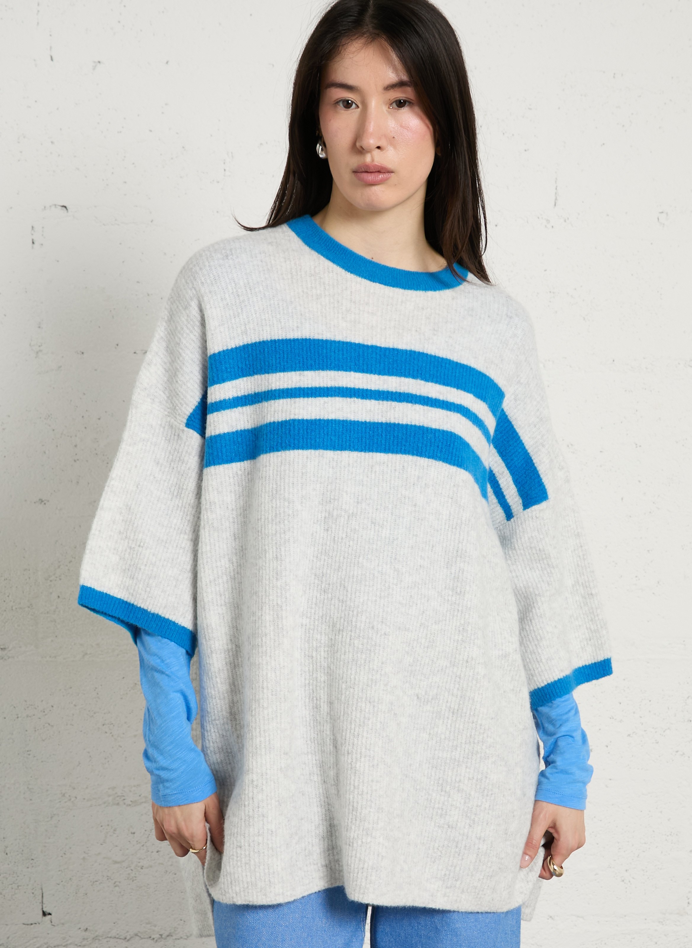 Weit geschnittener Rundhalspullover mit Streifen AMERICAN VINTAGE Grau