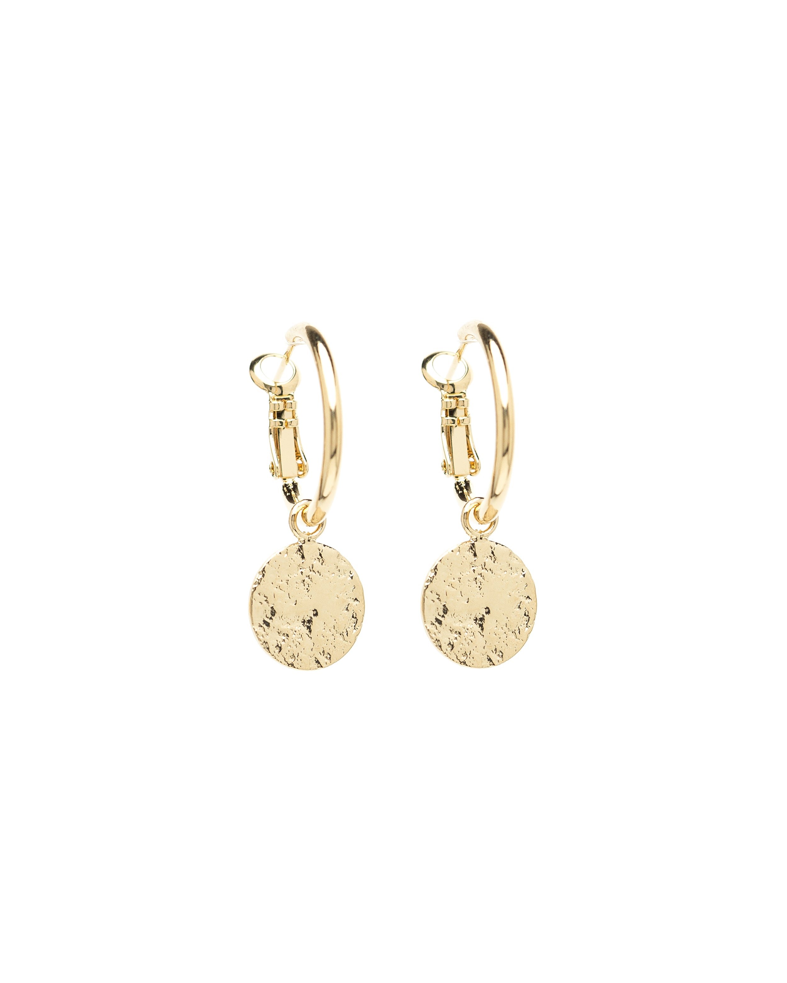 Small hammered round gold-plated hoop earrings GoldenMONSIEUR SIMONE