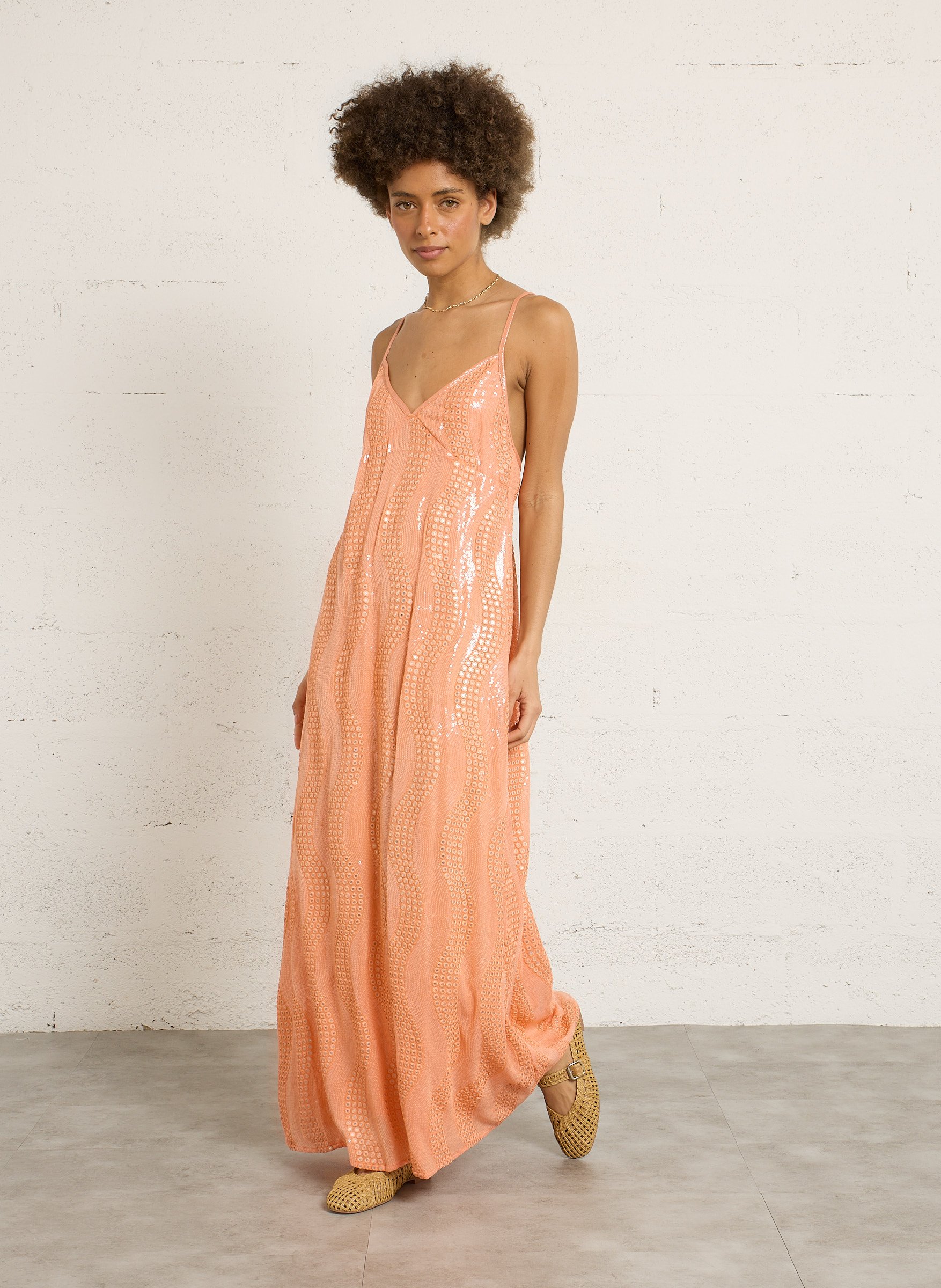 Robe longue col V à sequins SUNDRESS Orange