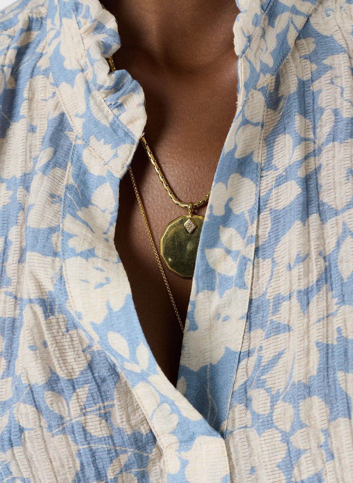 Top à imprimé fleuri col tunisien GERARD DAREL Bleu