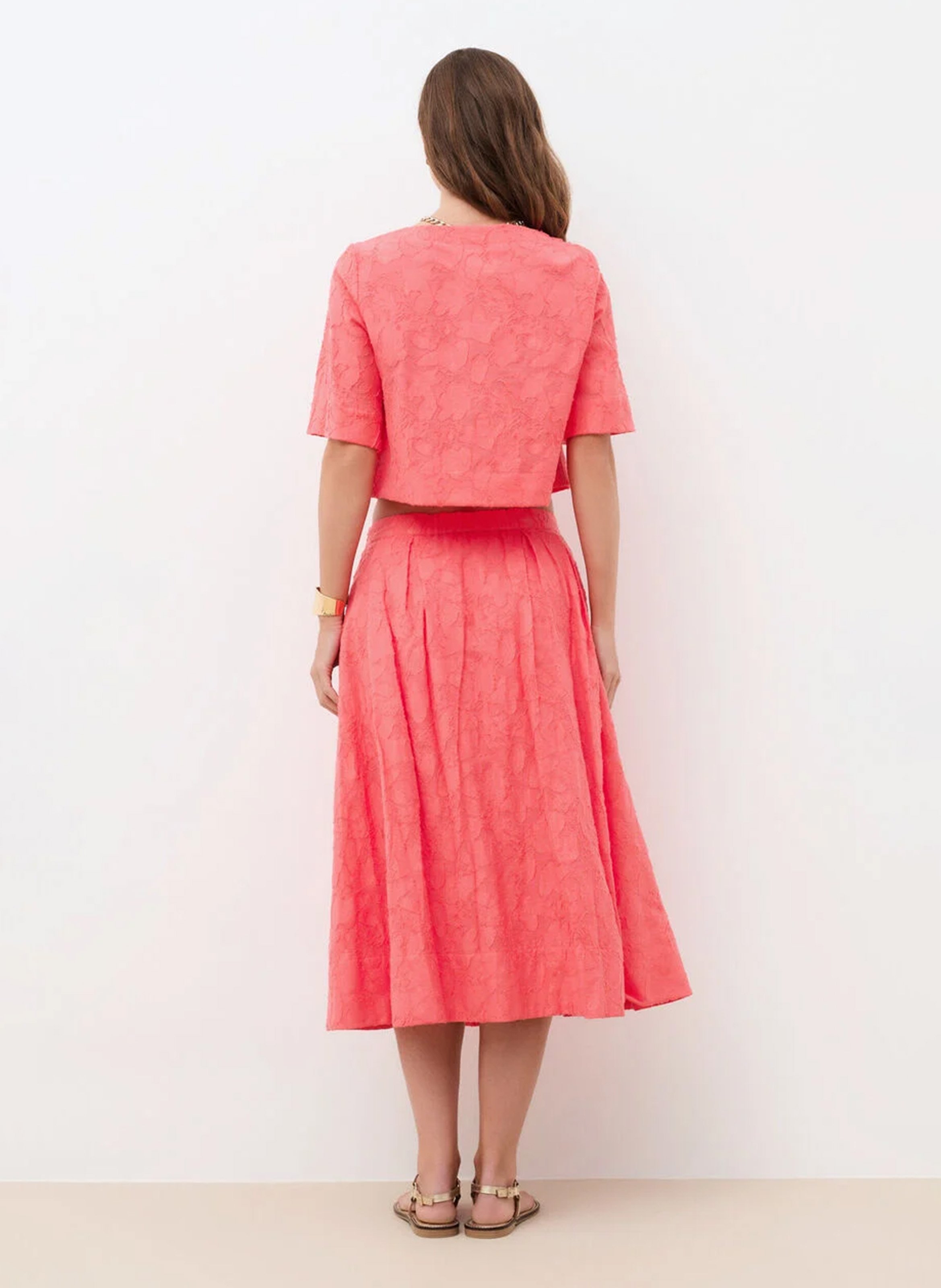 Jupe midi en coton mélangé CAROLL Rose