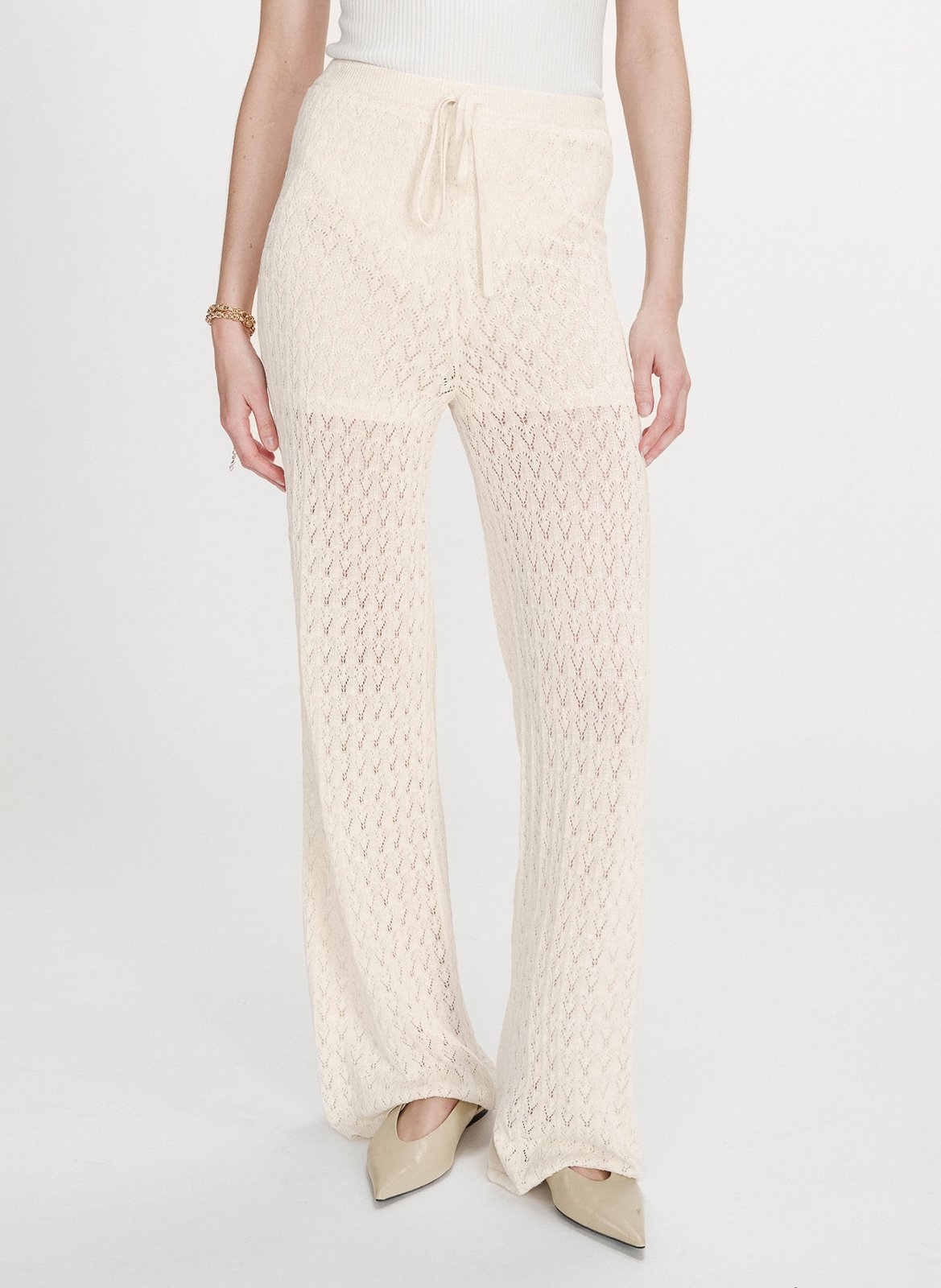 High-waisted long crochet pants GRACE ET MILA White