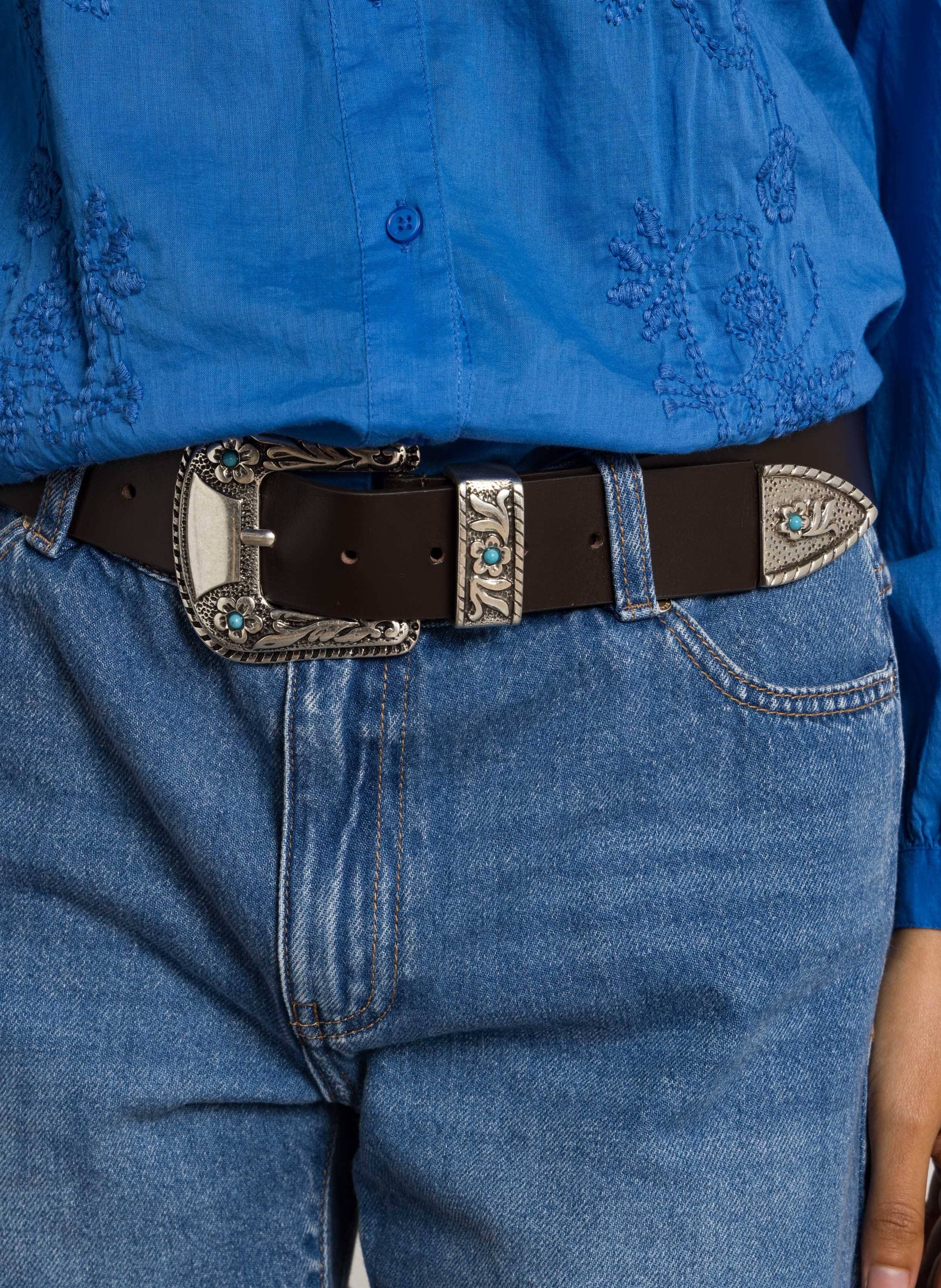 Ceinture à boucle métal en cuir BERENICE Marron