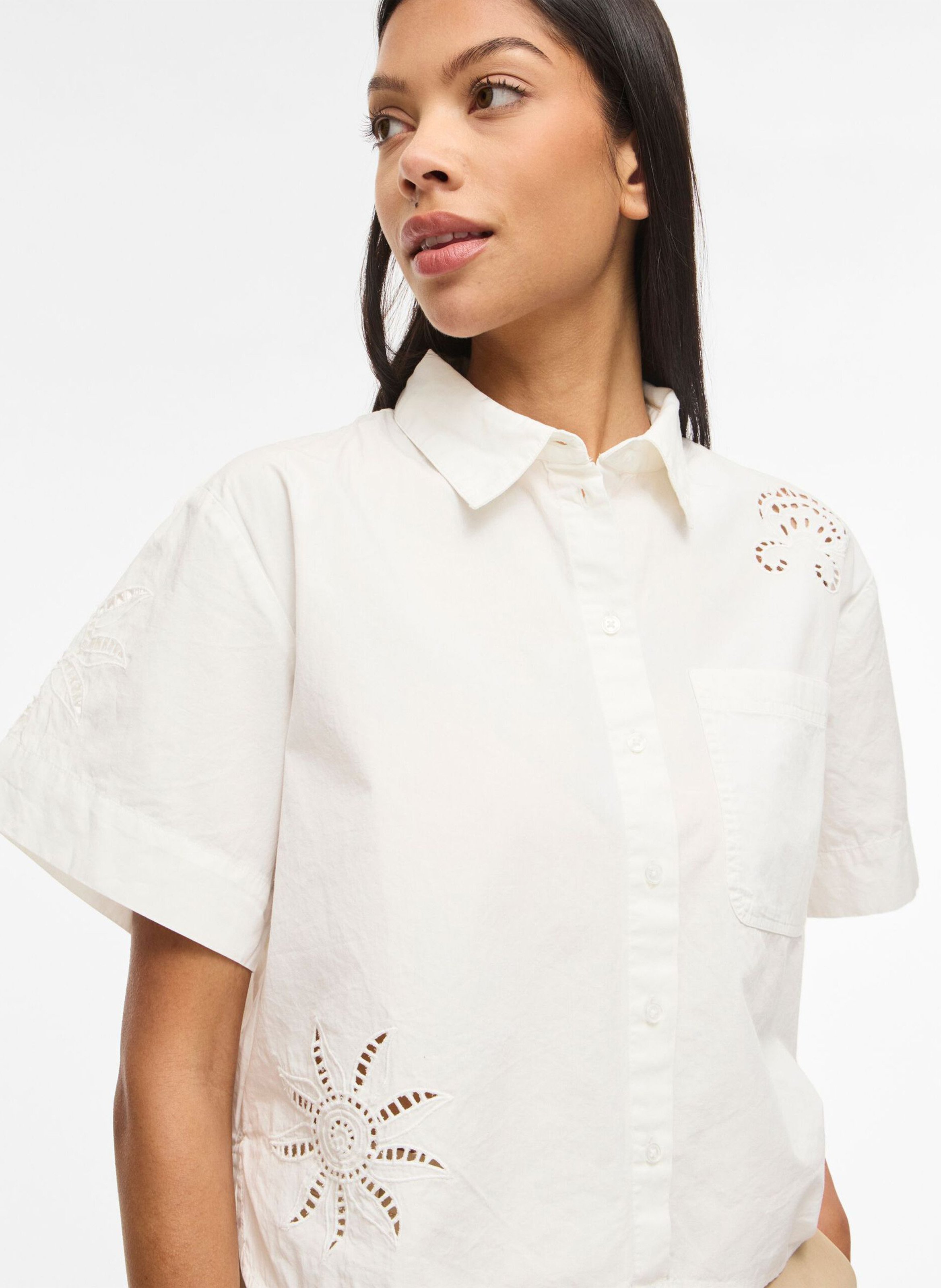 Korte mouwen blouse met borduursels VILA Wit