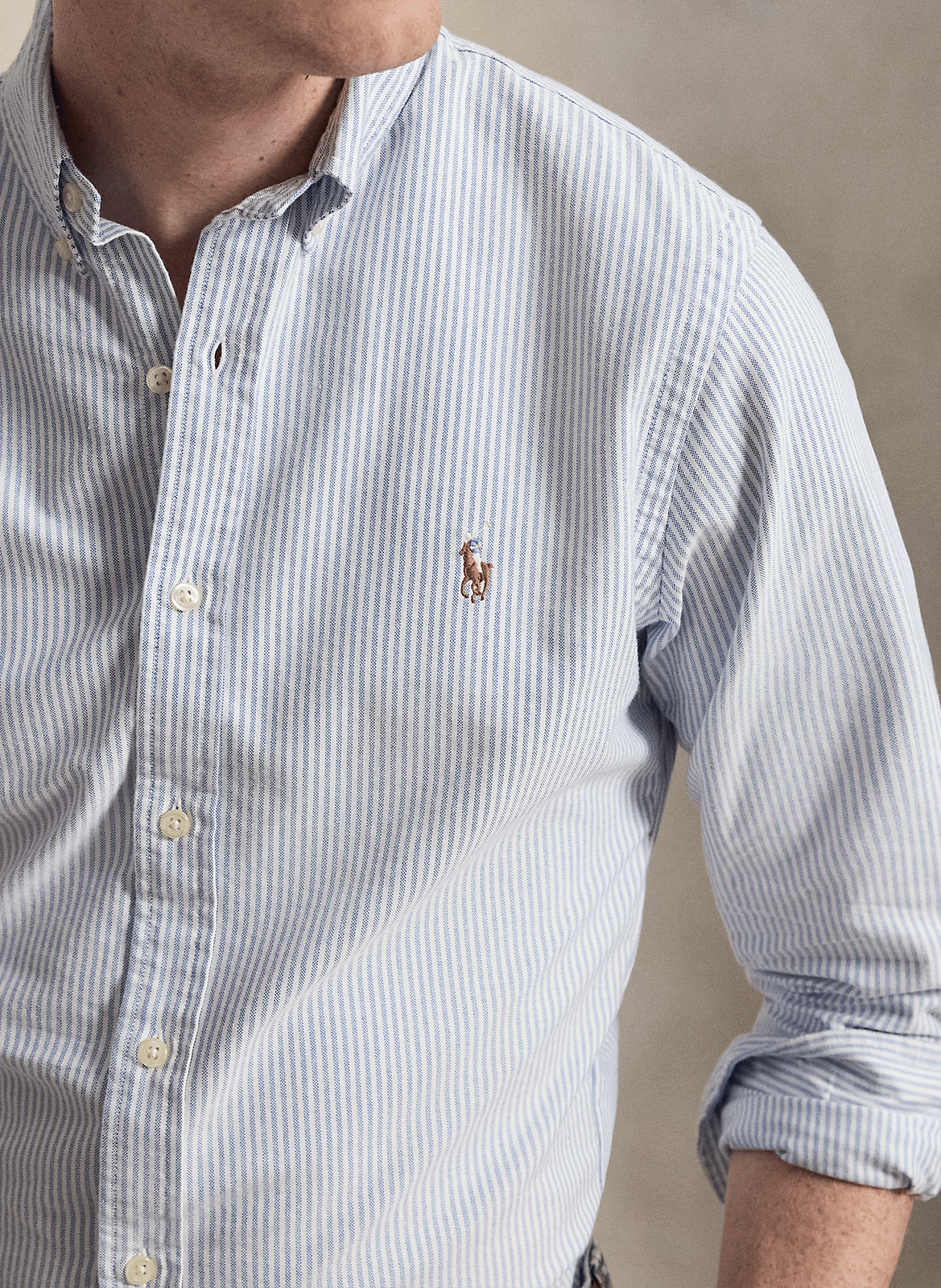 Gestreiftes Baumwollhemd mit Button-down-Kragen, Slim Fit POLO RALPH LAUREN Blau