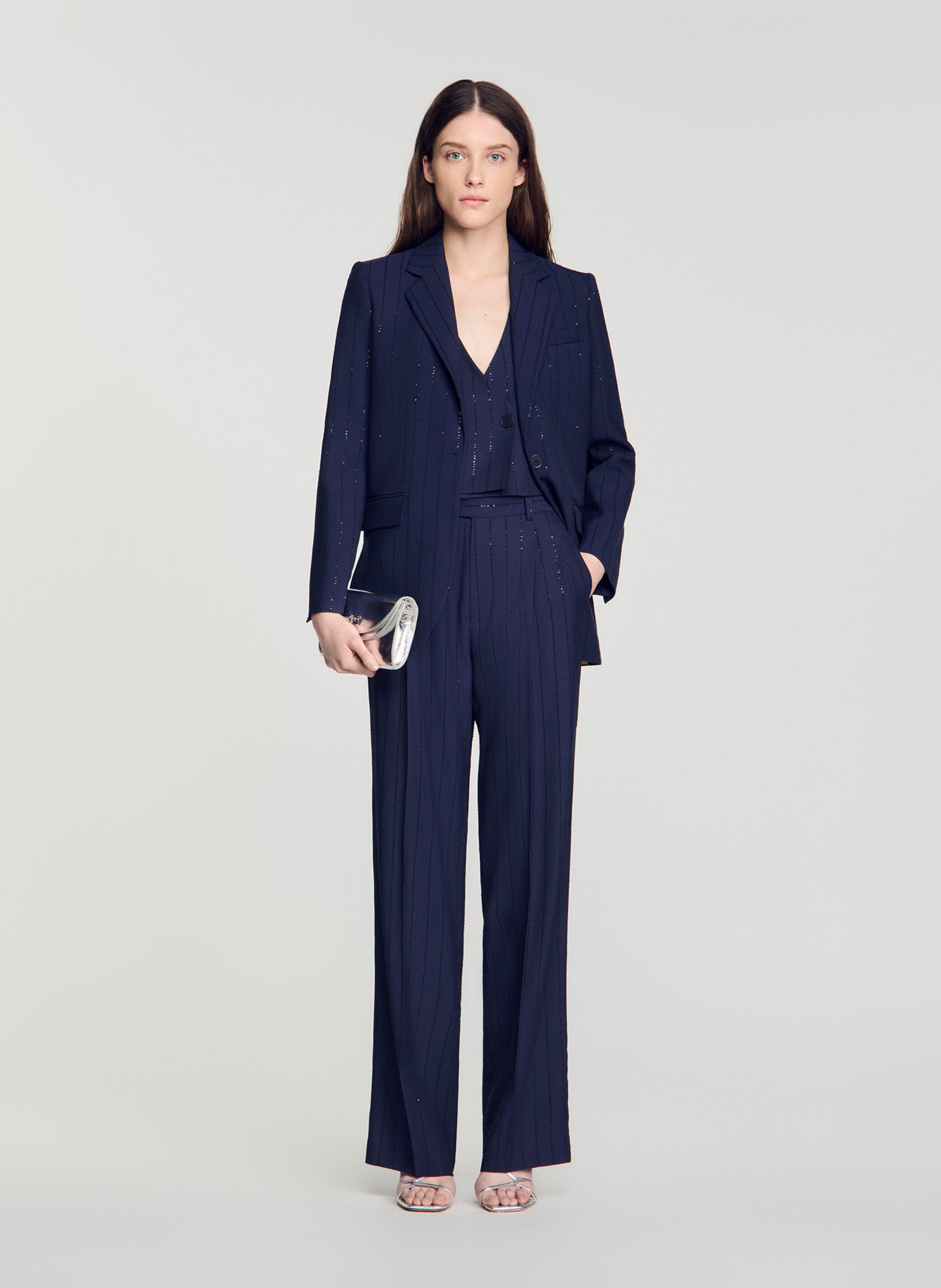 Tailored trousers with striped rhinestones SANDRO Blue