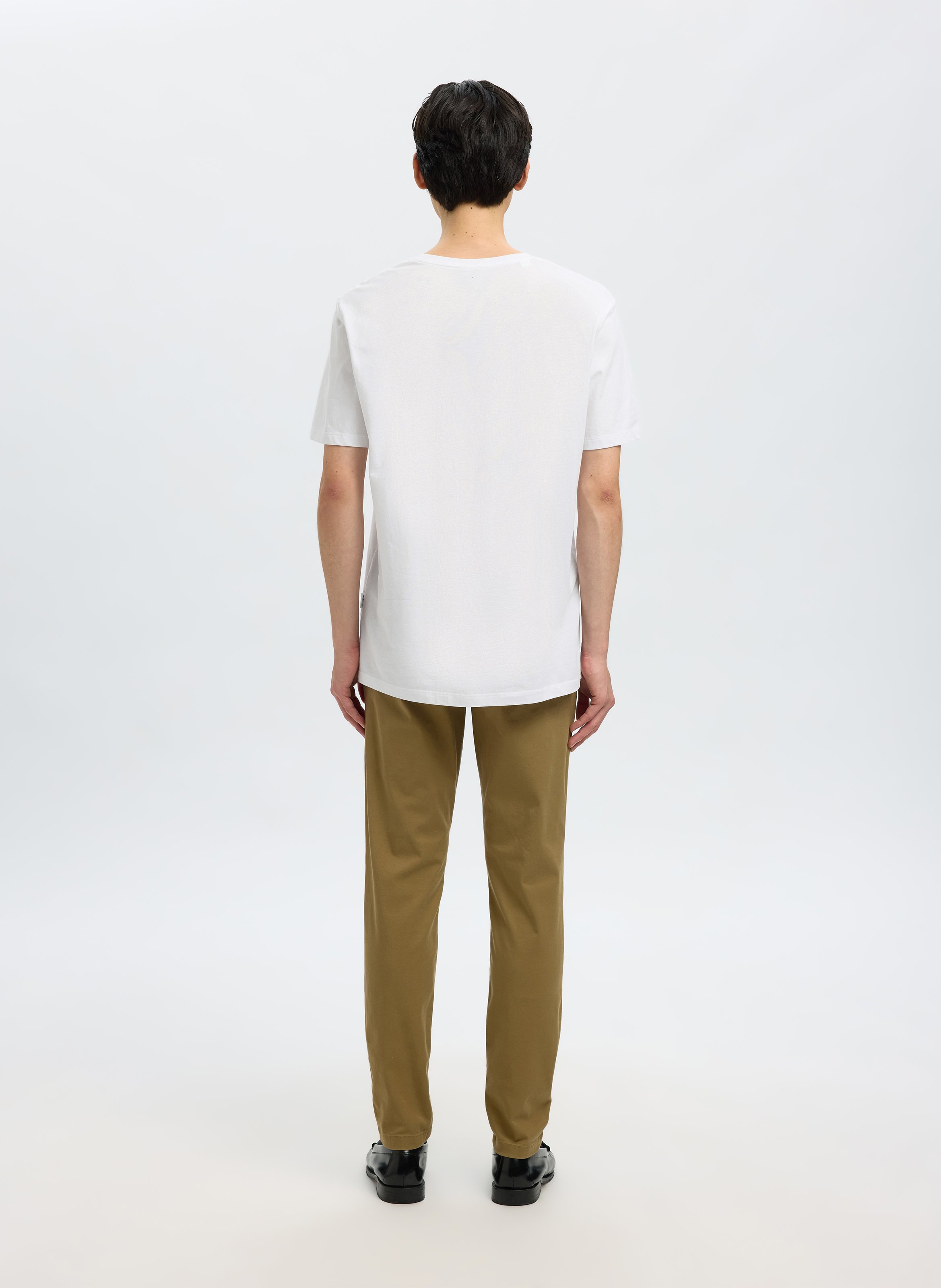 Gerade geschnittenes Rundhals-T-Shirt aus Baumwolle SELECTED Weiss