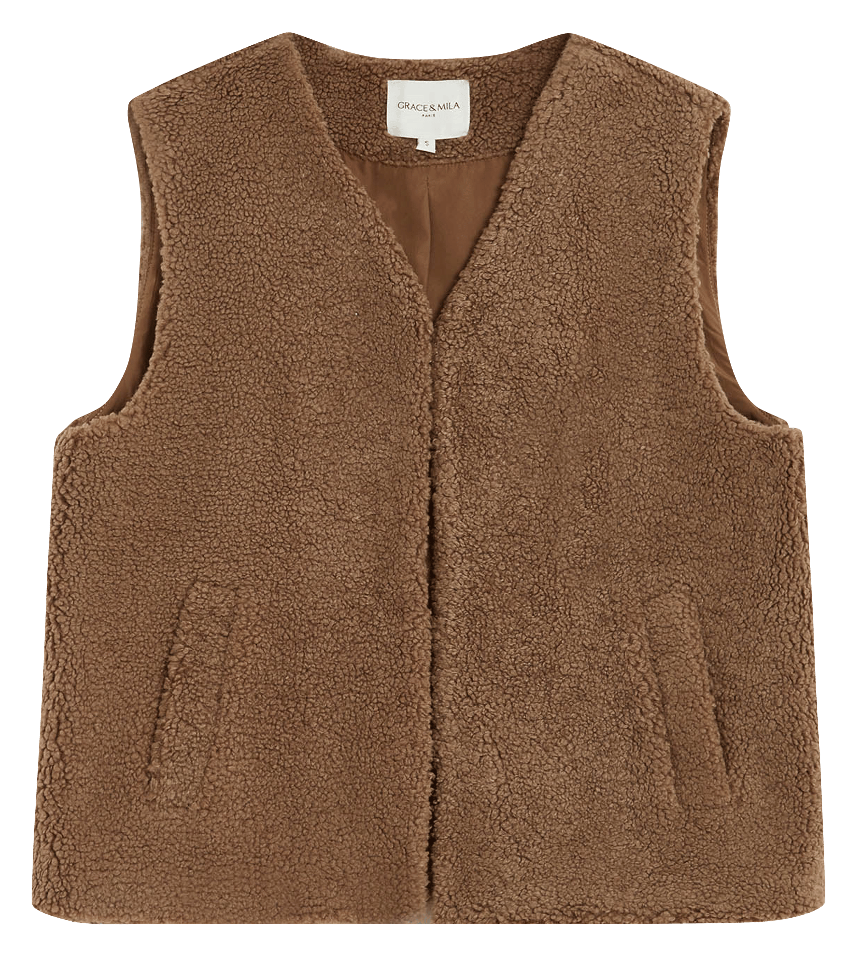 Veste sans manches en shearling synthétique GRACE ET MILA Marron