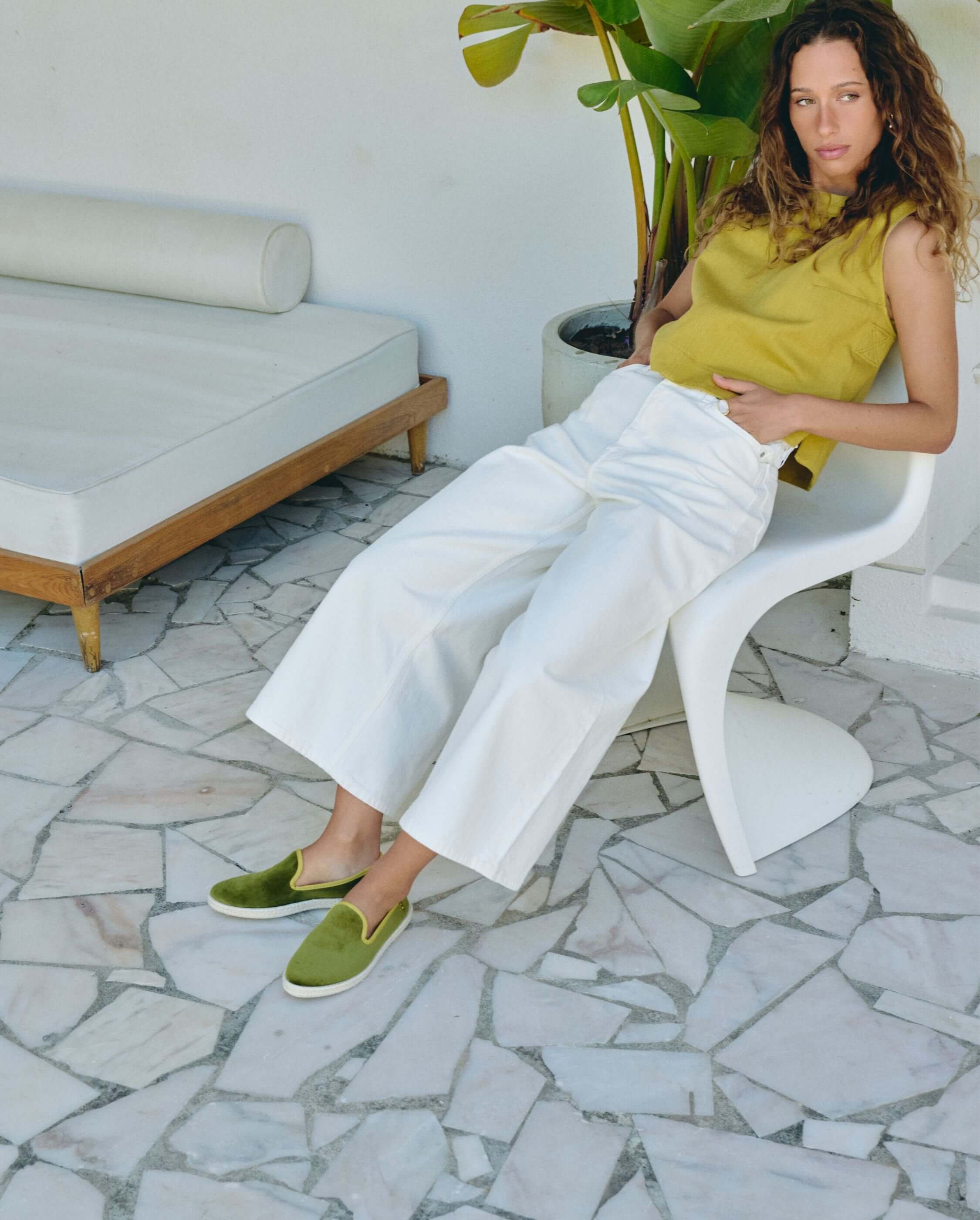 Women's espadrille, pistachio velvet ANGARDE Green