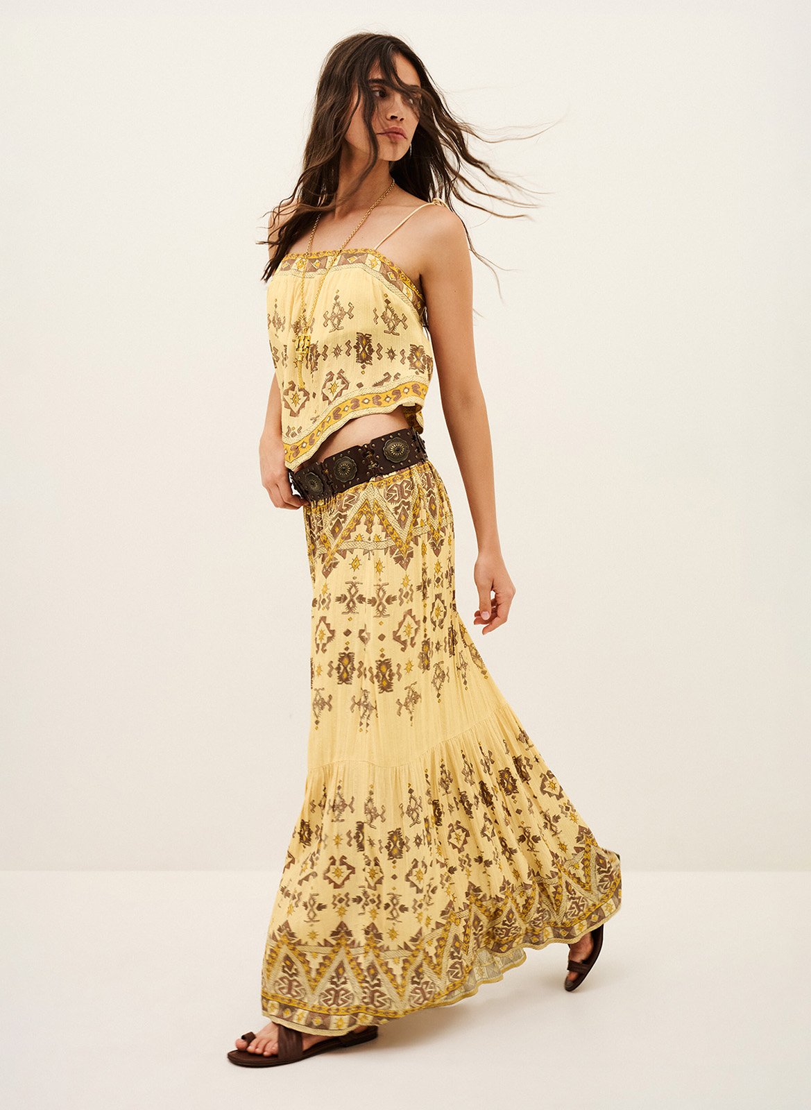 Lange rok met print BA&SH Geel