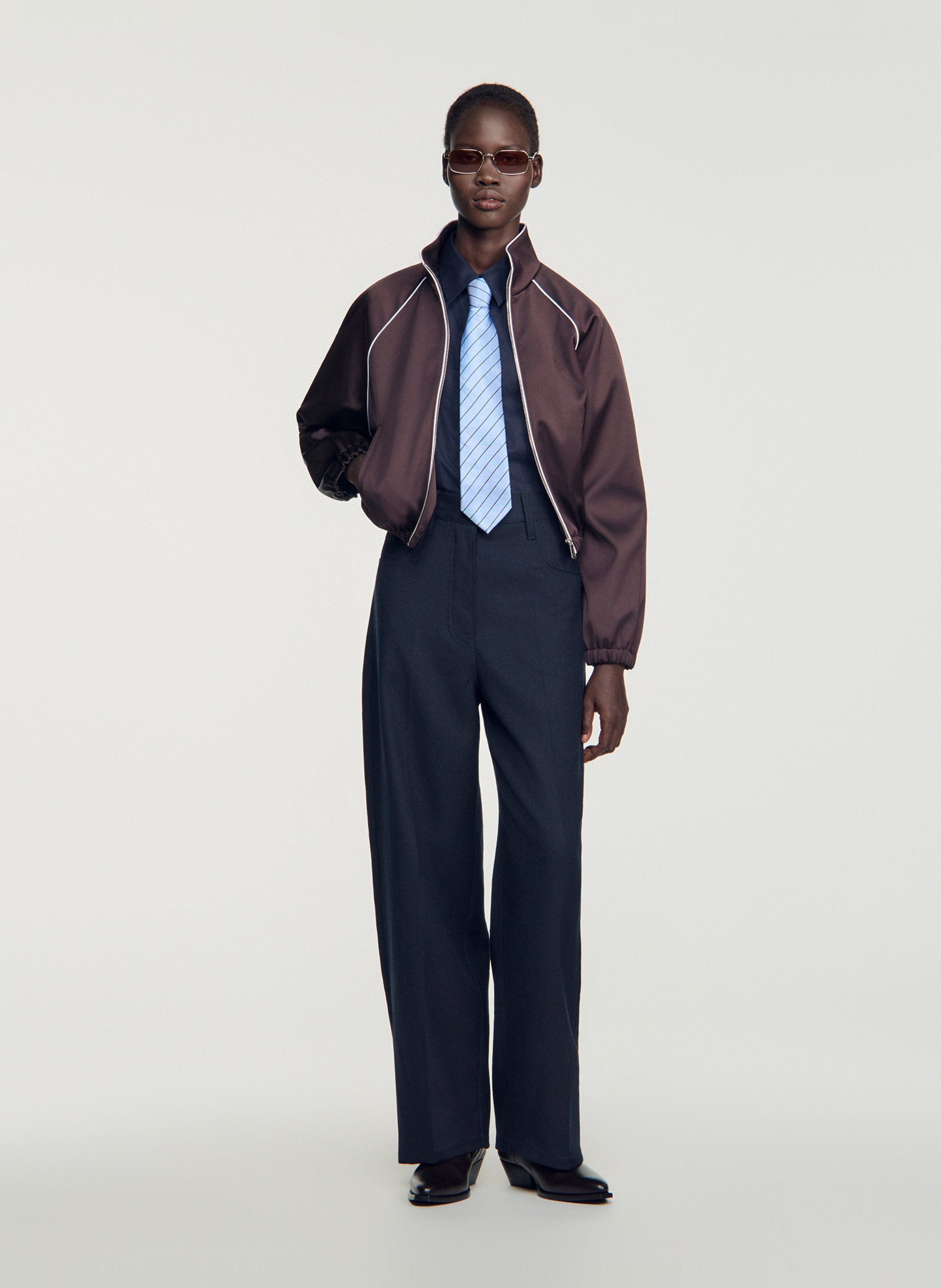 Pantalon droit en laine mélangée SANDRO Bleu