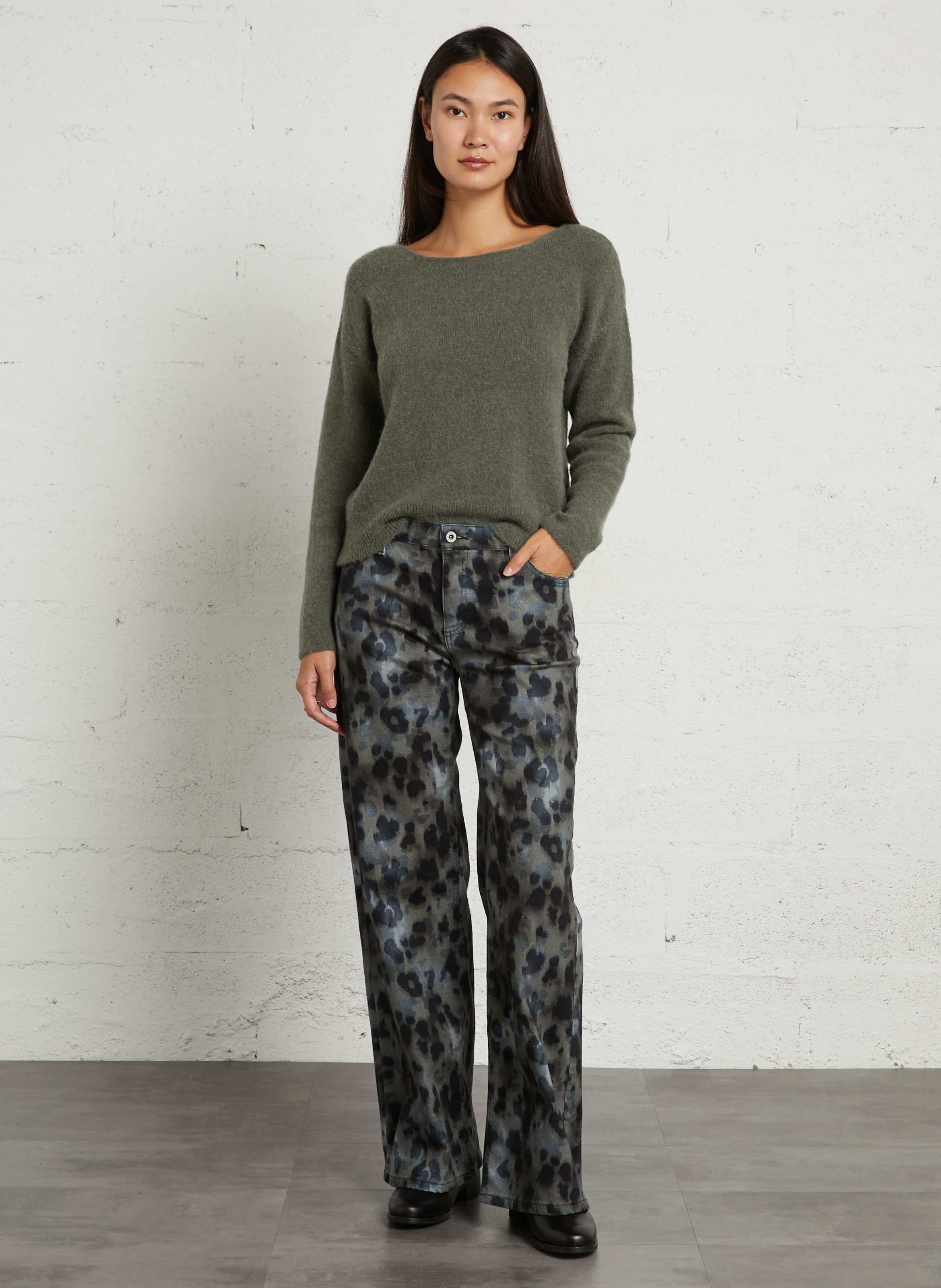 Weite Hose aus bedruckter Baumwollmischung PLEASE Blau