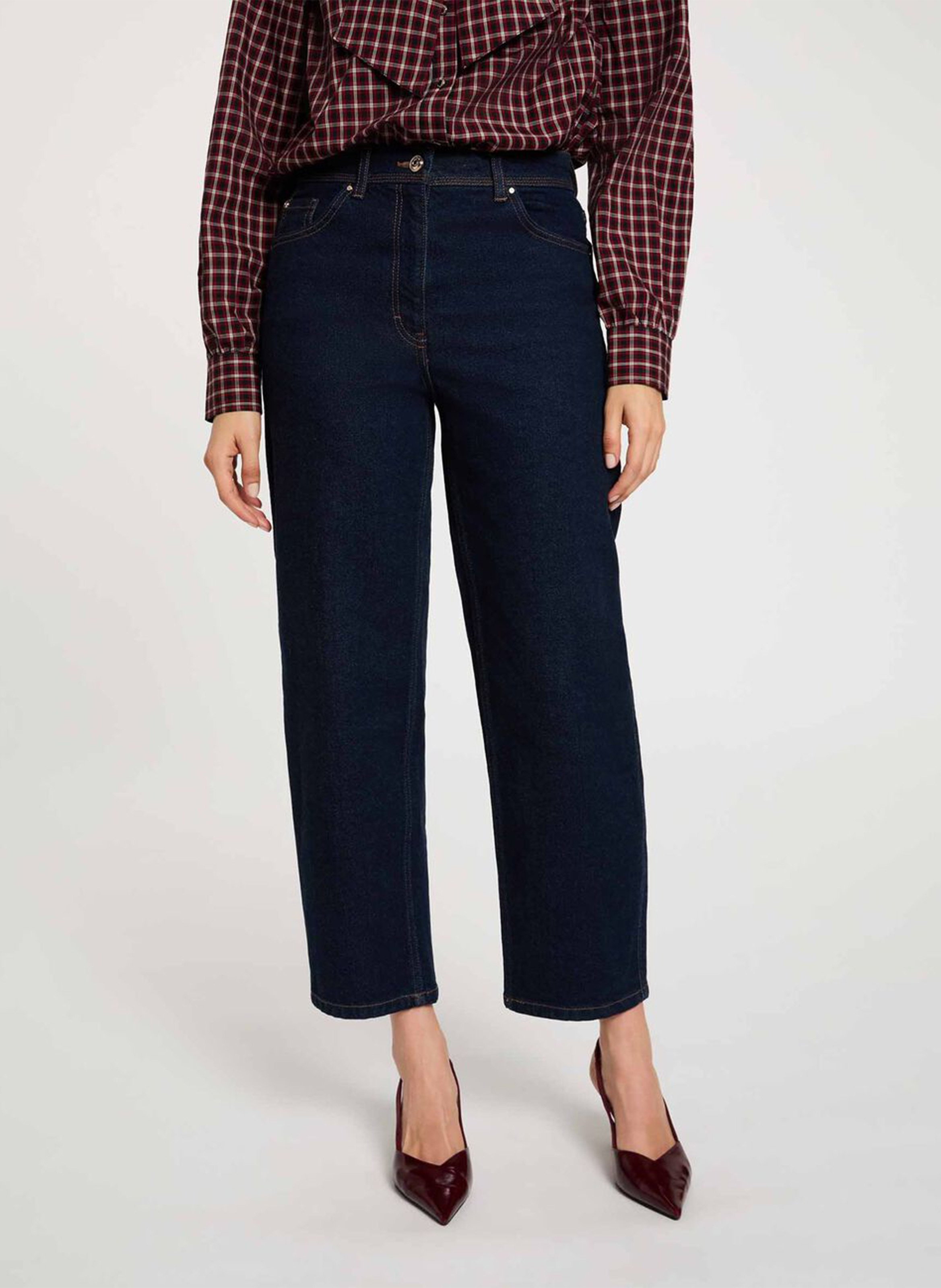 High-waisted straight raw denim jeans MORGAN Blue