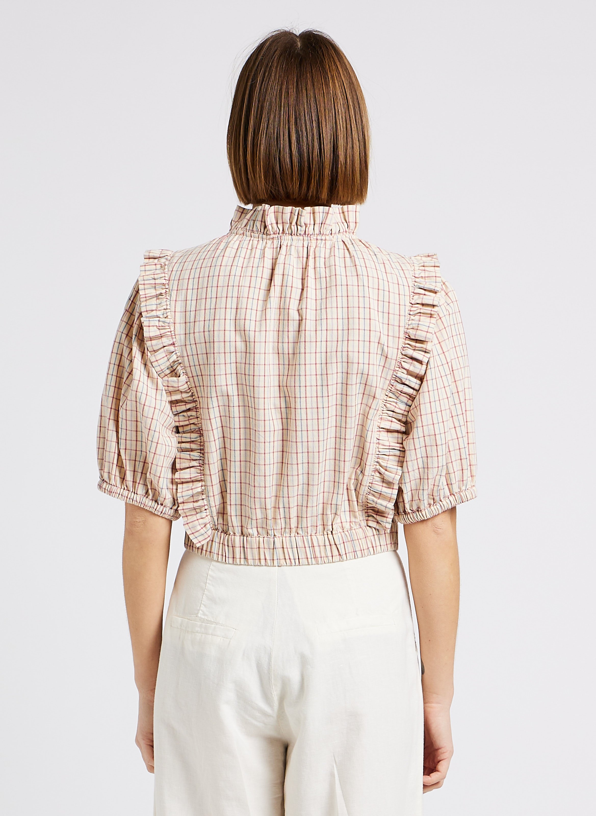 Straight printed cotton blouse with Victorian collar EMILE ET IDA Multicolored