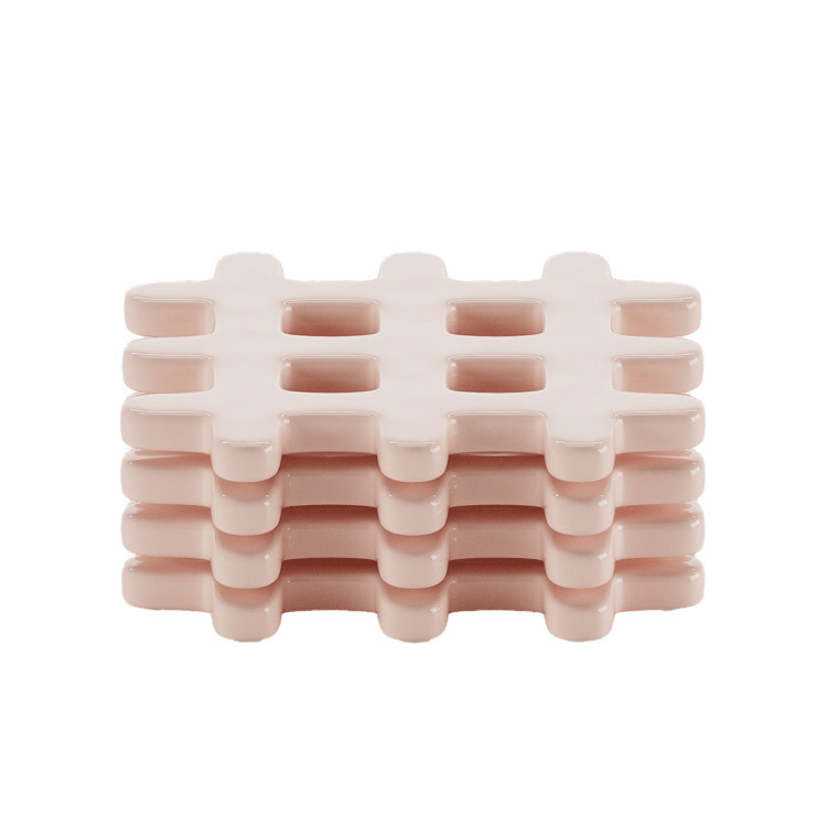 Set of 4 coasters, square woven ceramic POTIRON PARIS Pink