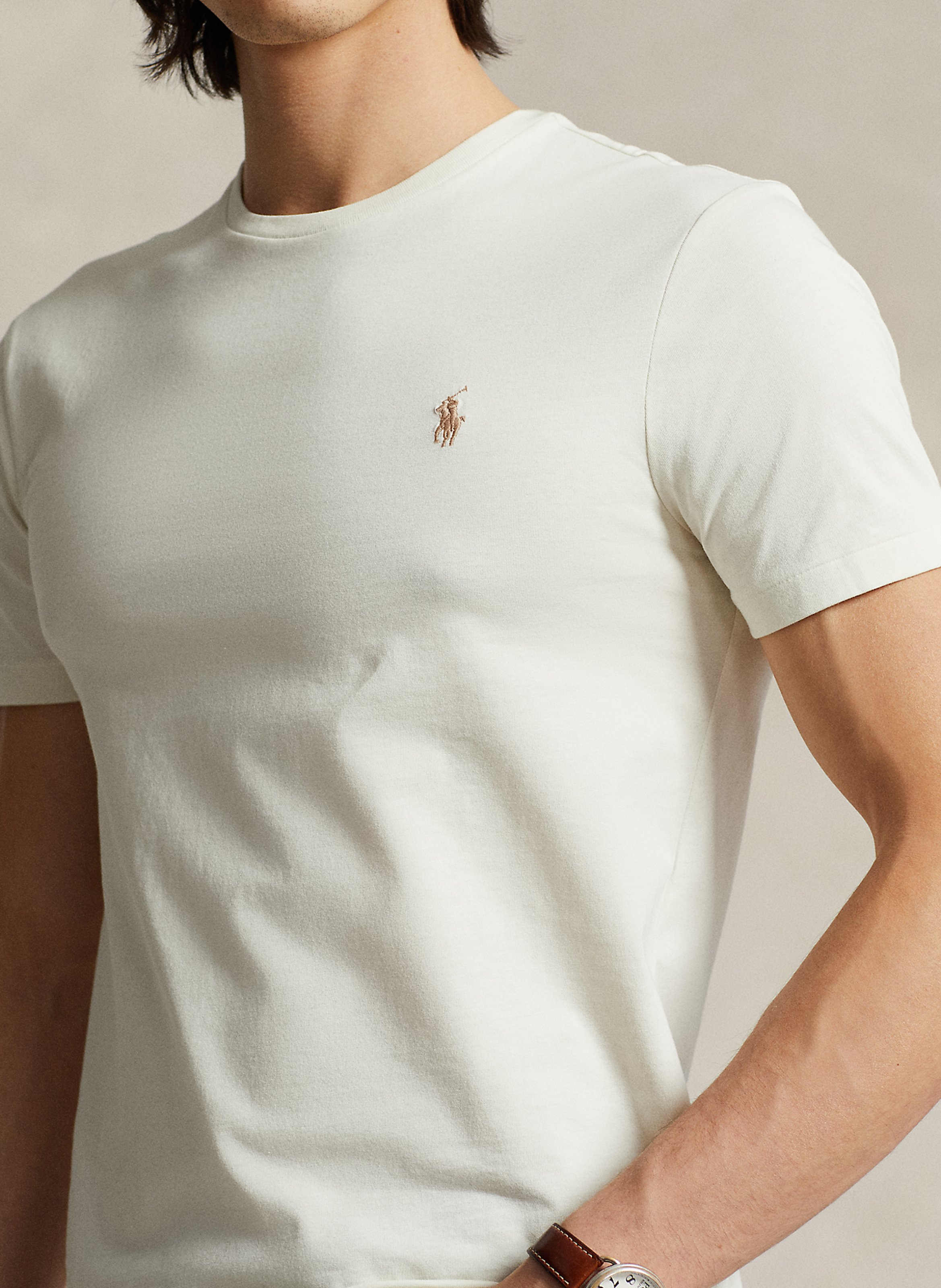 Tee-shirt col rond slim-fit en coton POLO RALPH LAUREN Beige