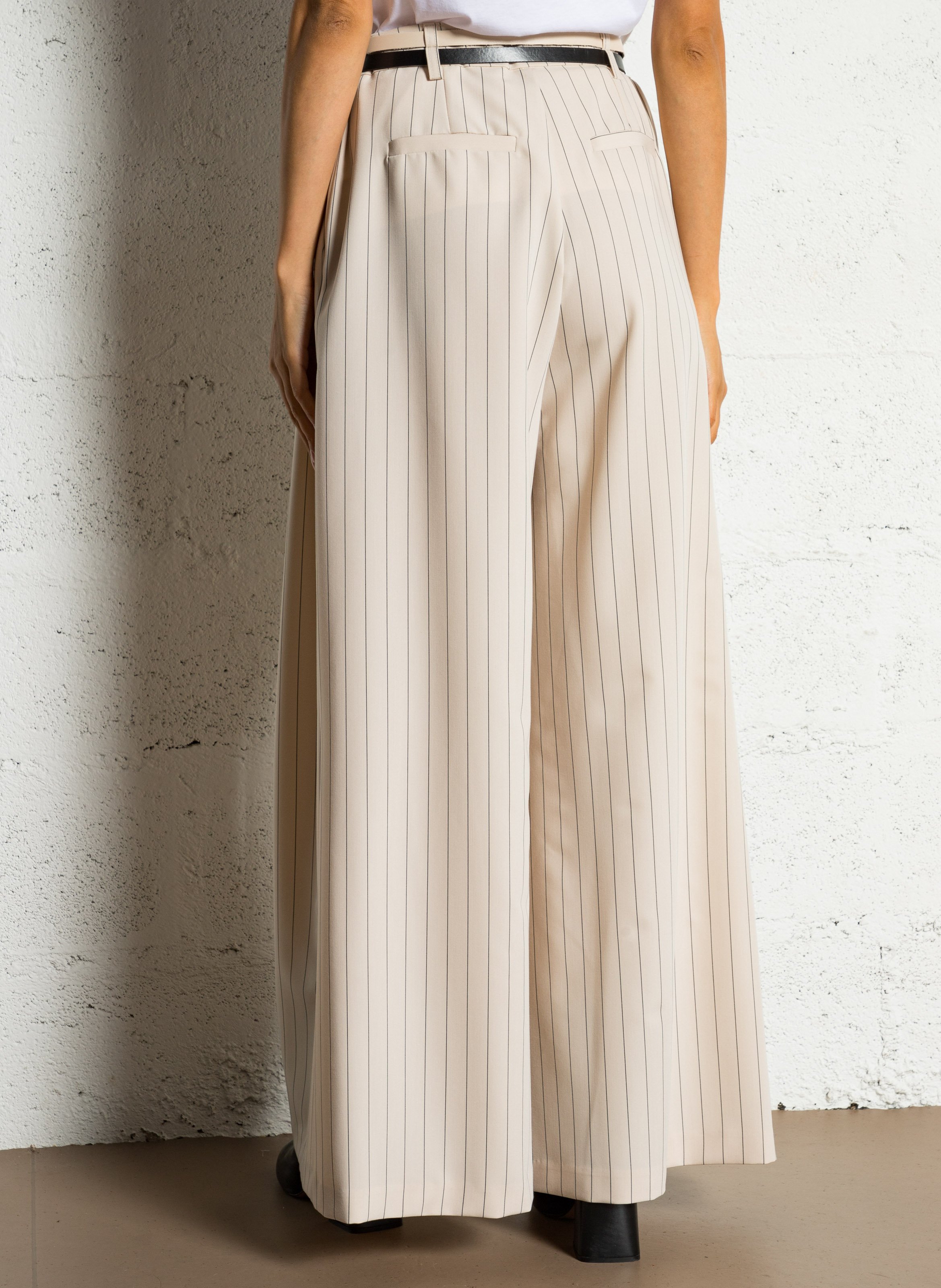 Wide-leg striped pants with double belt IMPERIAL Beige