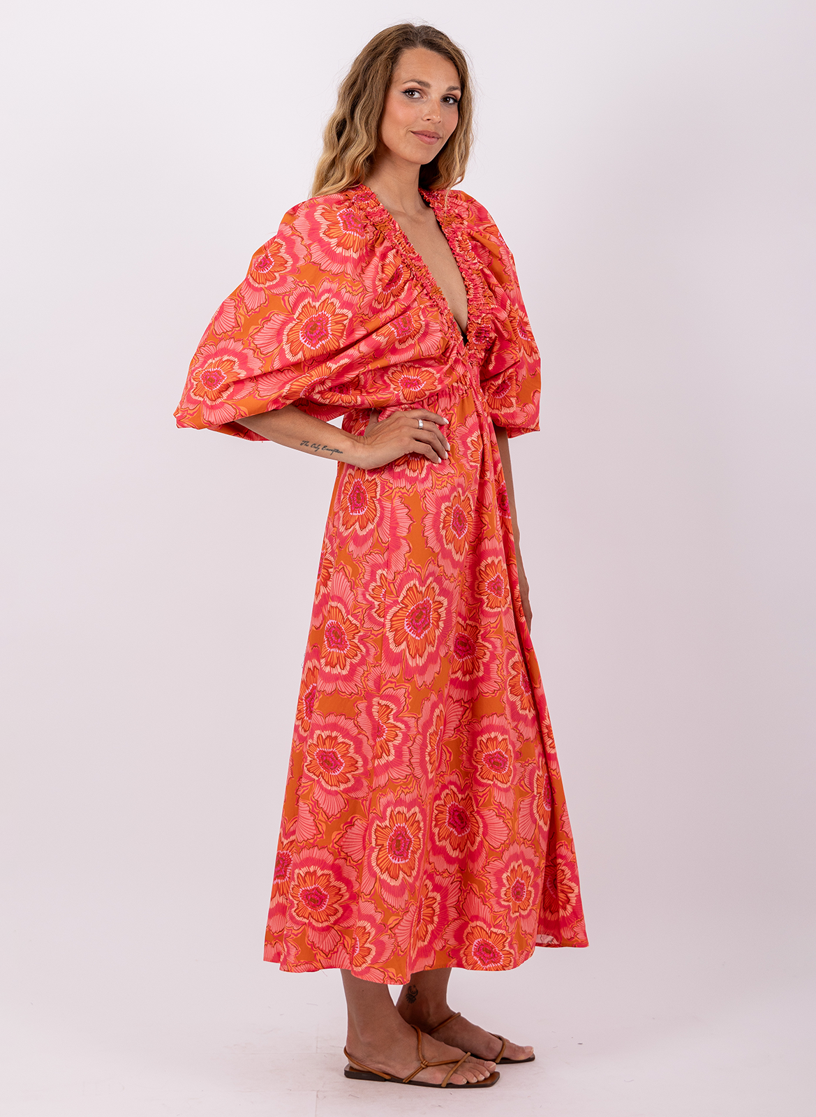 Robe droite col V en coton SUNDRESS Rose