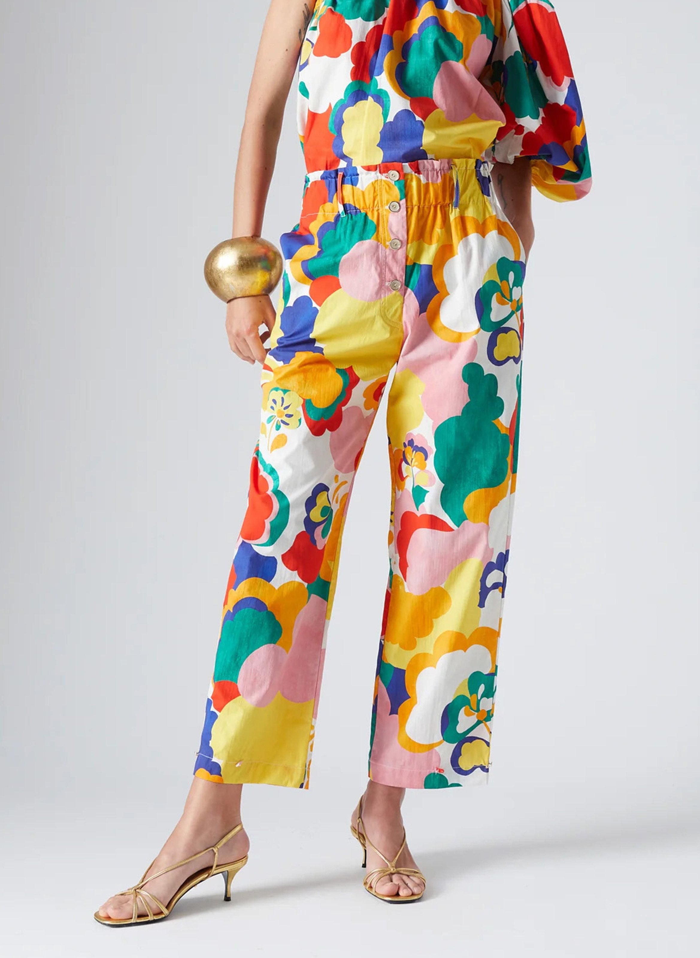 High-waisted buttoned pants with patterns THE LABEL EDITION Multicolored