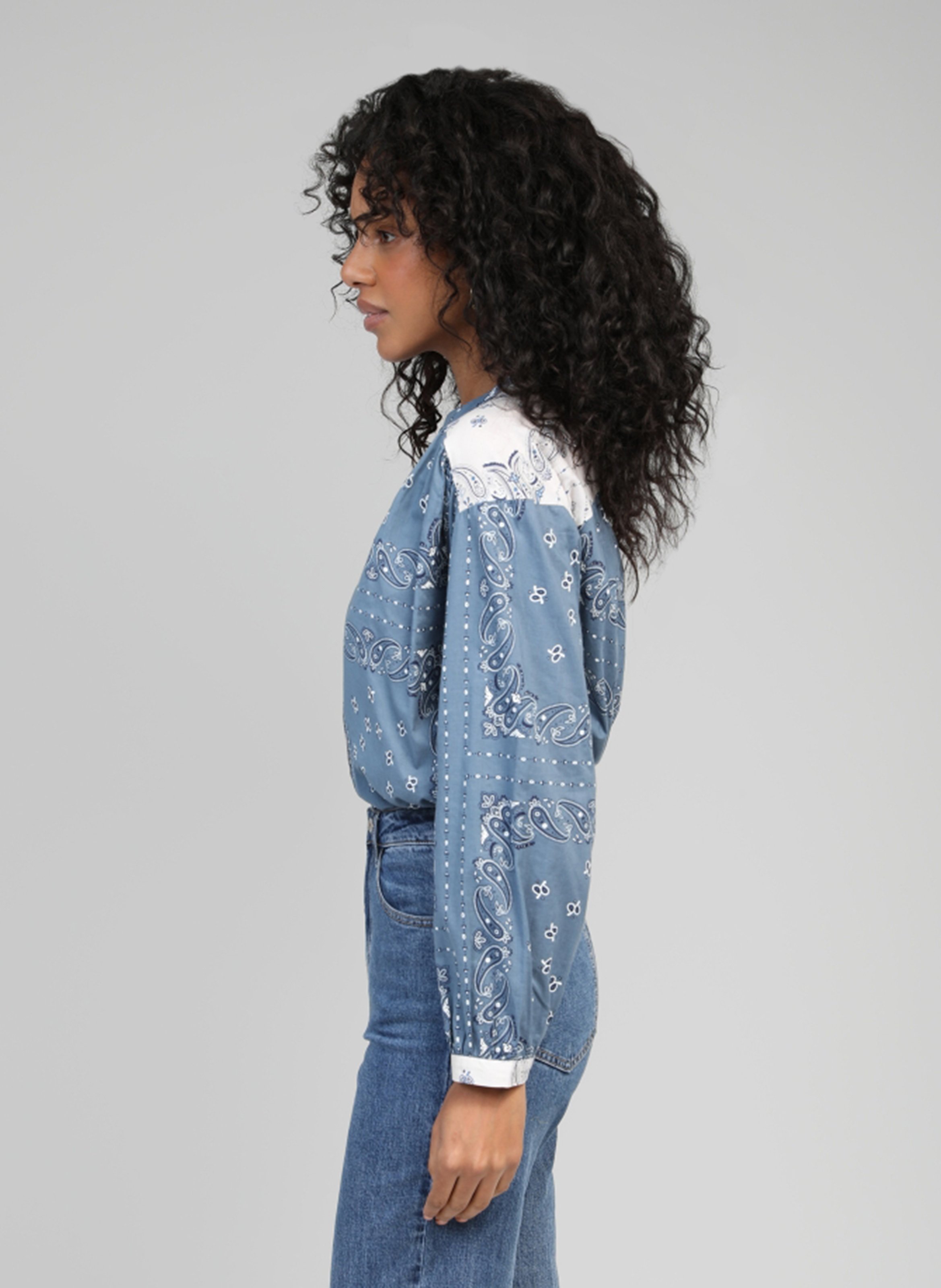 Round-neck printed cotton blouse AN'GE Blue