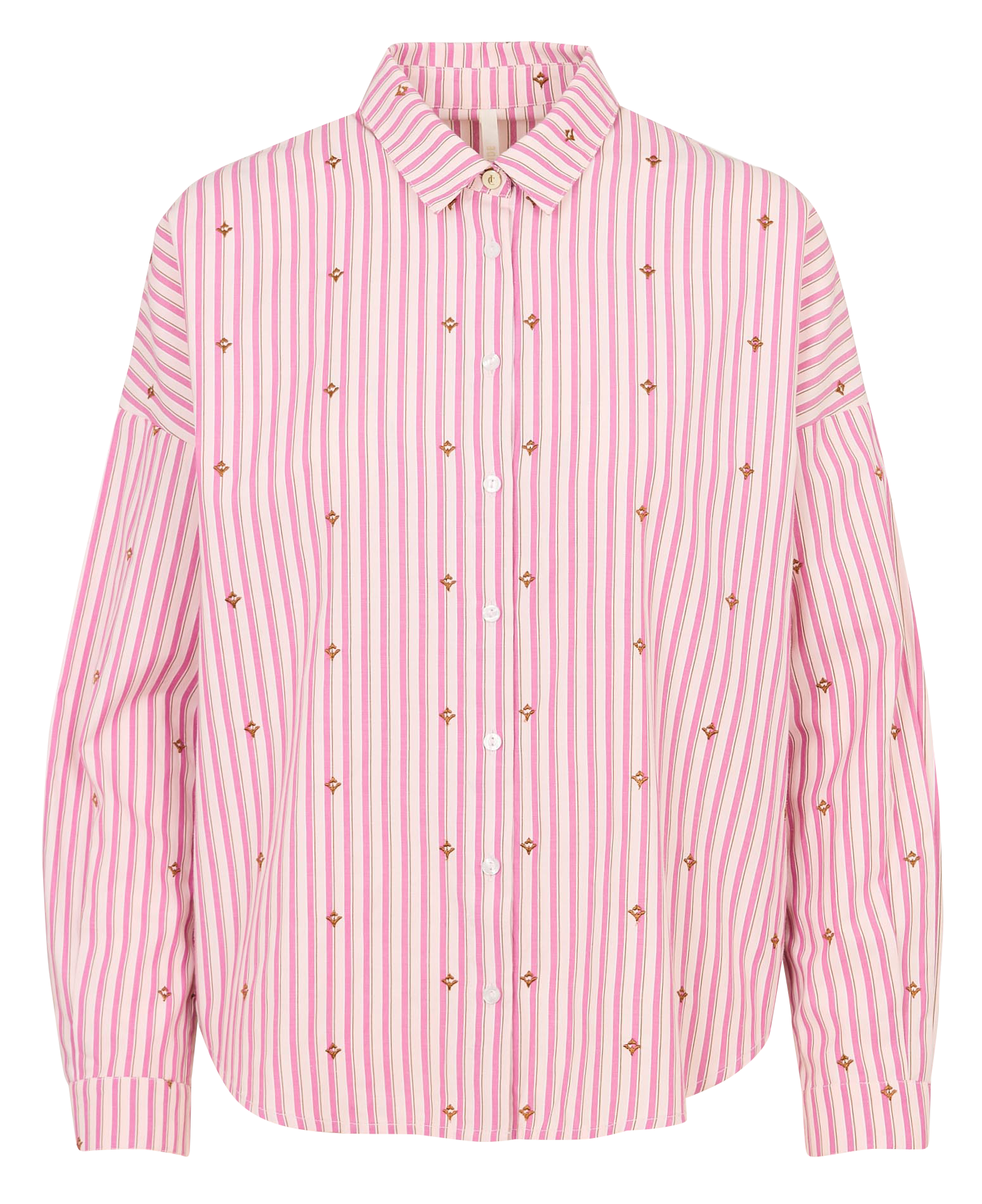 Chemise oversize col classique rayée à broderies I CODE Rose