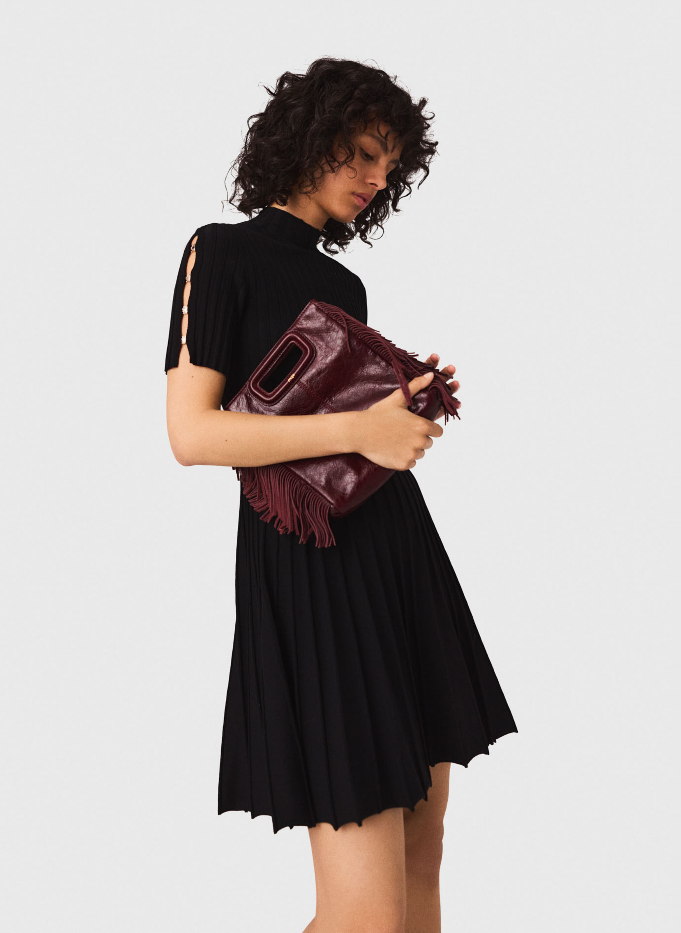 Robe courte patineuse à détails boutons MAJE Noir