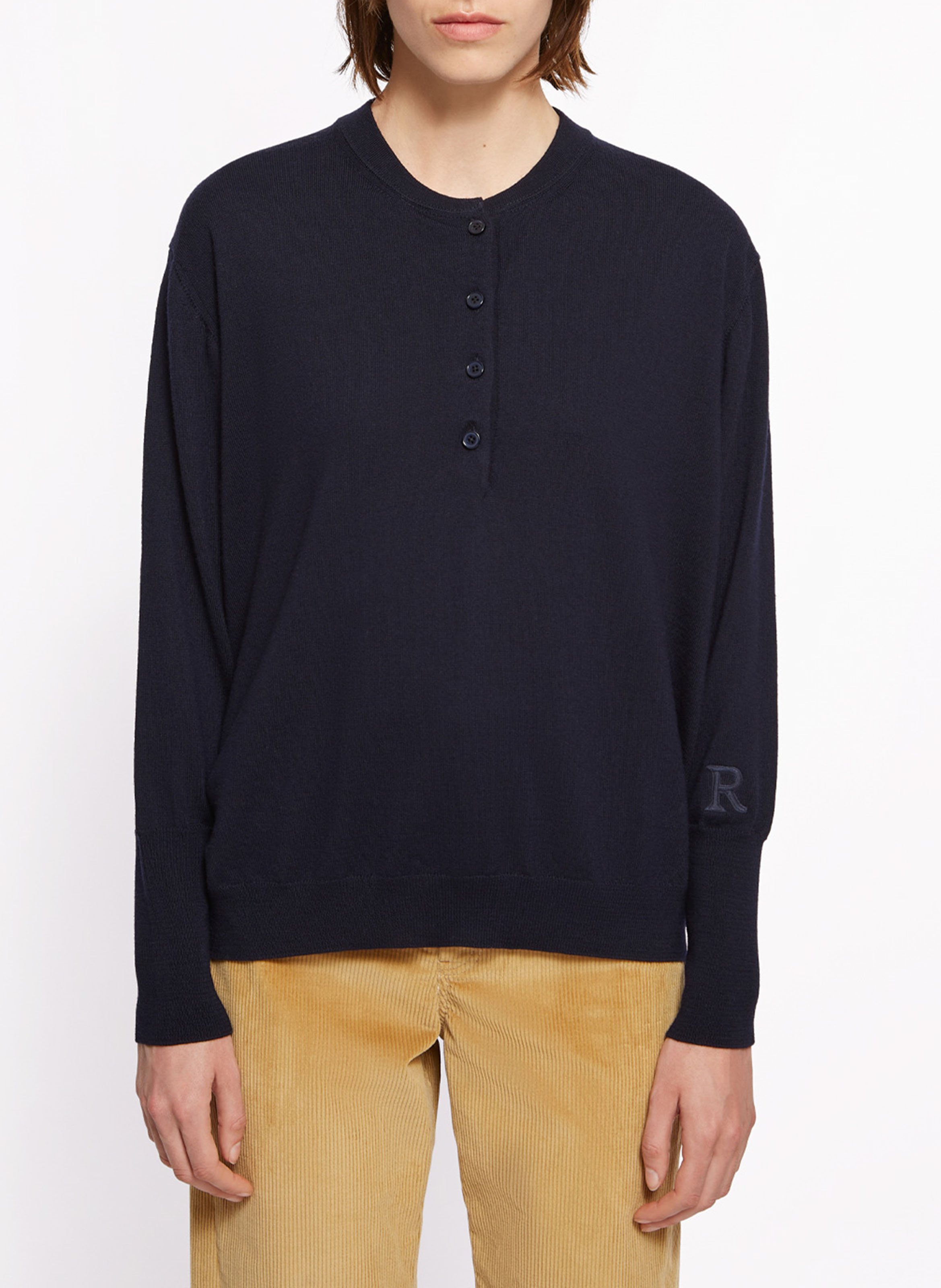 Pull ample col rond brodé en laine vierge ROSEANNA