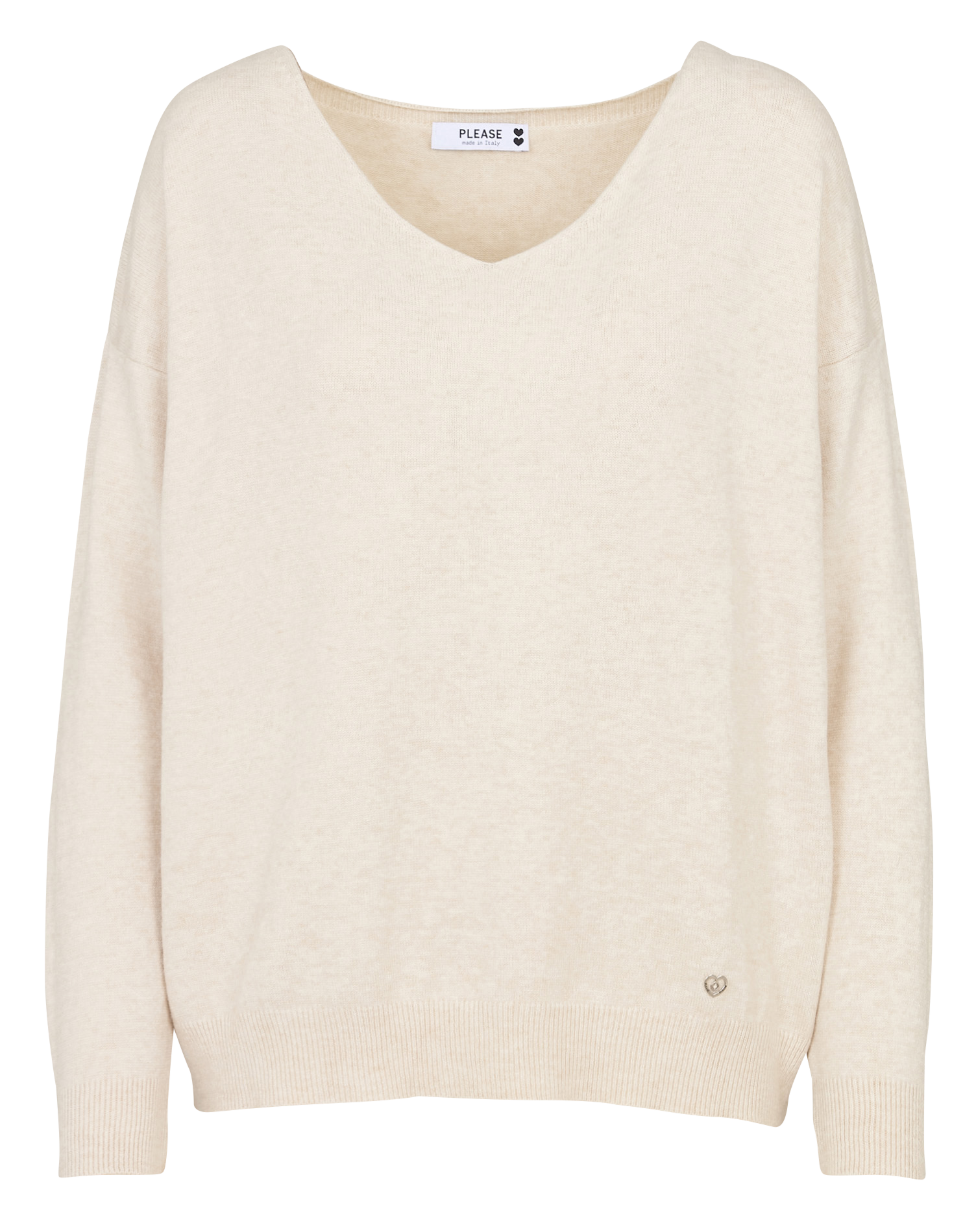 Pull droit col V uni PLEASE Beige