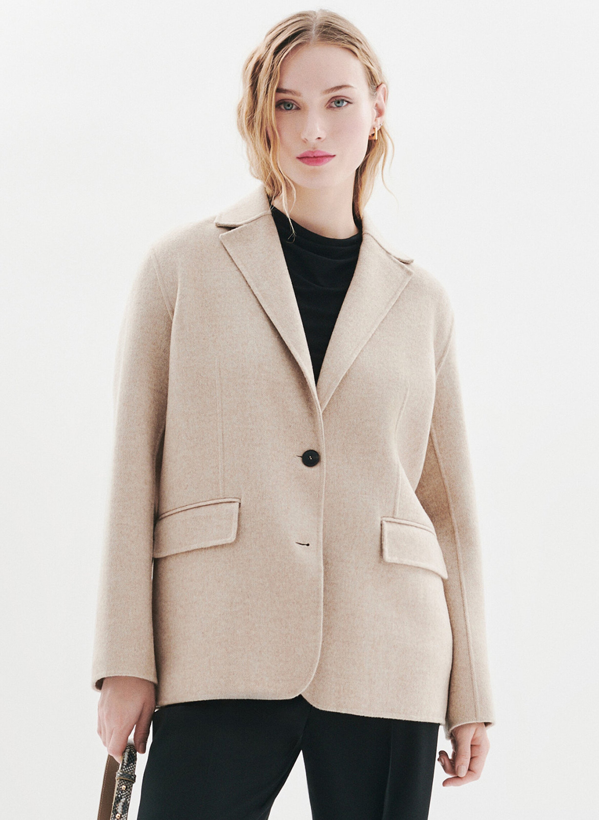 Fitted wool-blend suit collar jacket CAROLL Beige