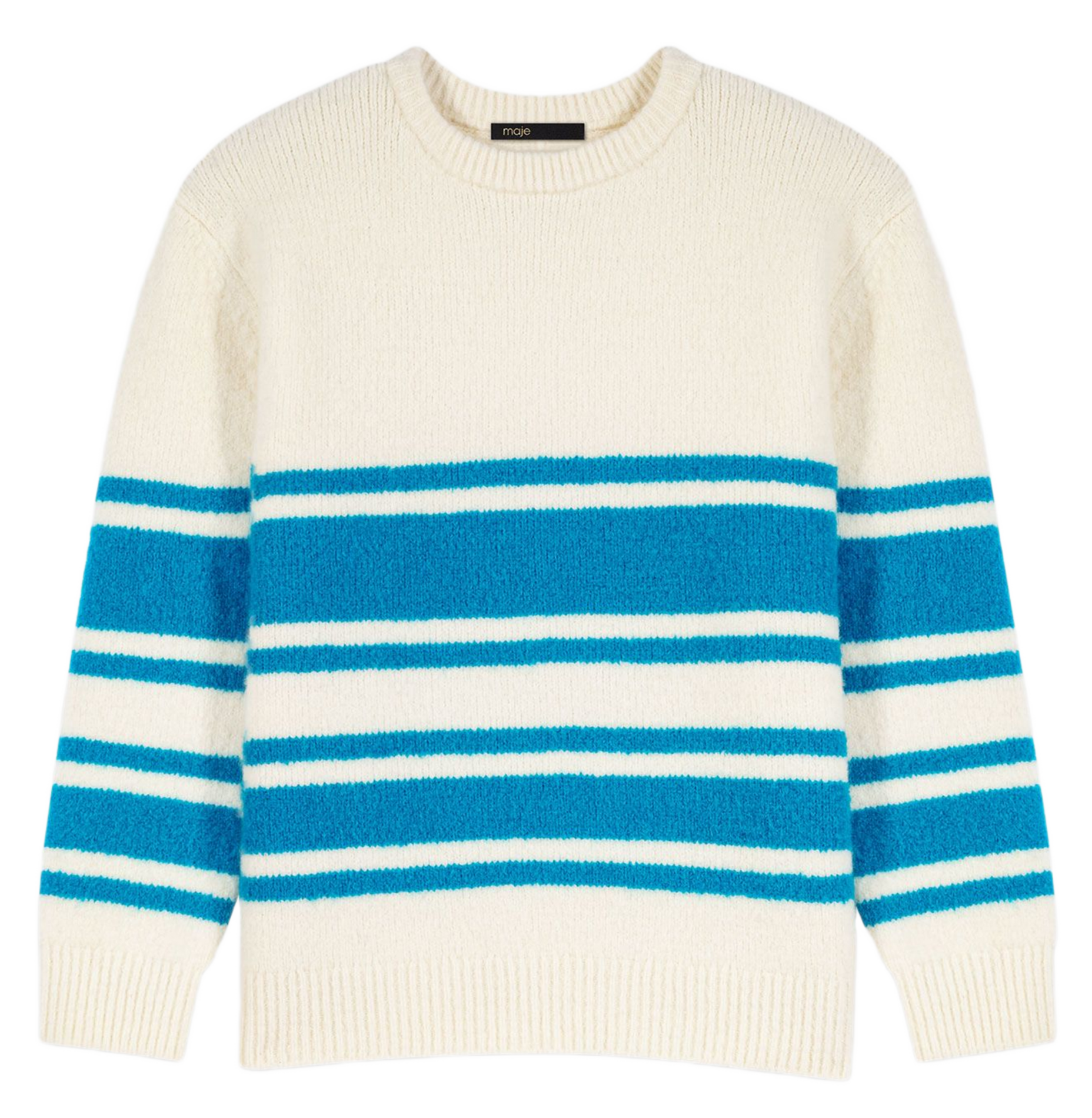 Round neck striped wool blend sweater MAJE Beige