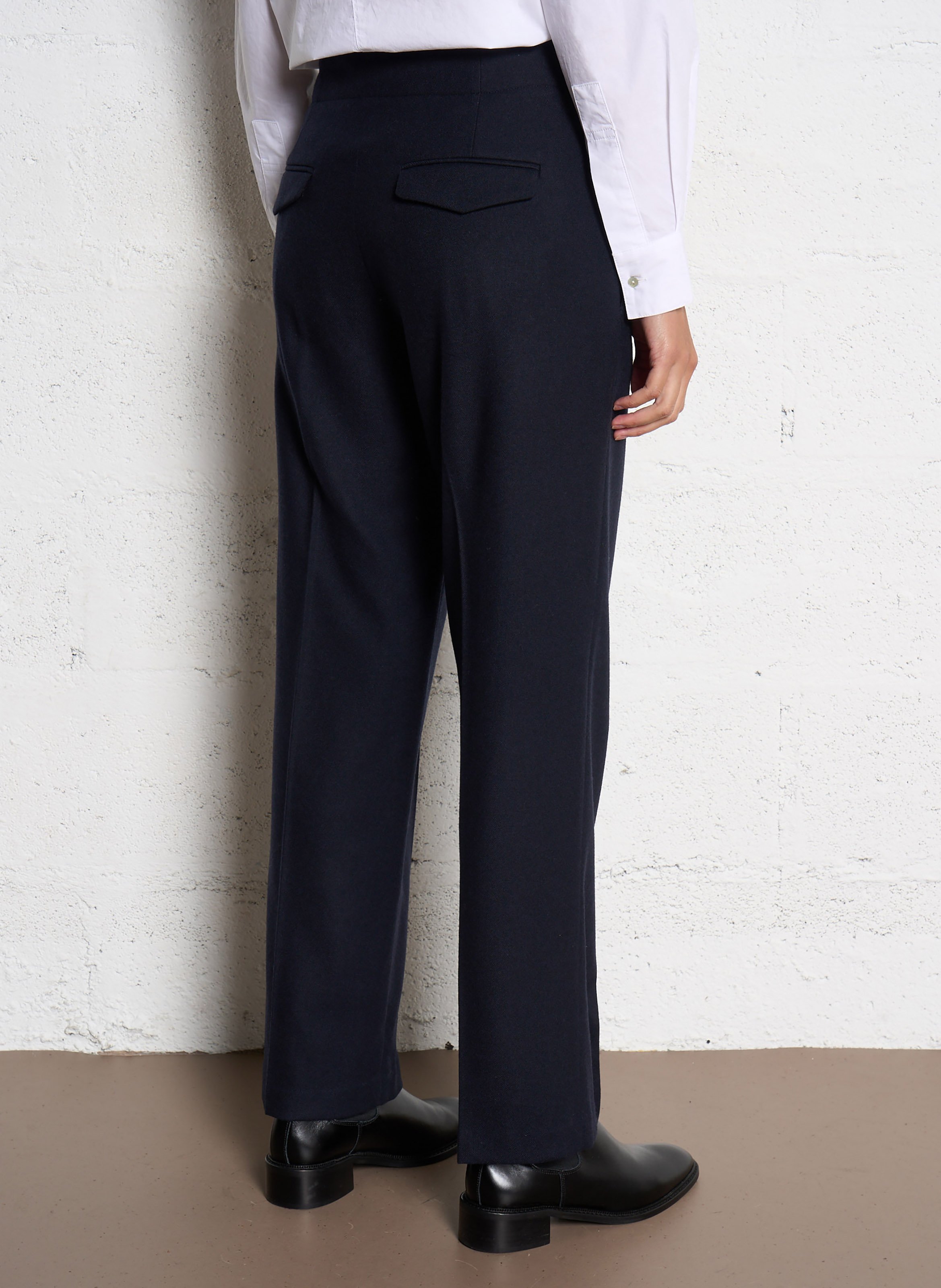 Pantalon droit en flanelle de laine  POMANDERE Bleu