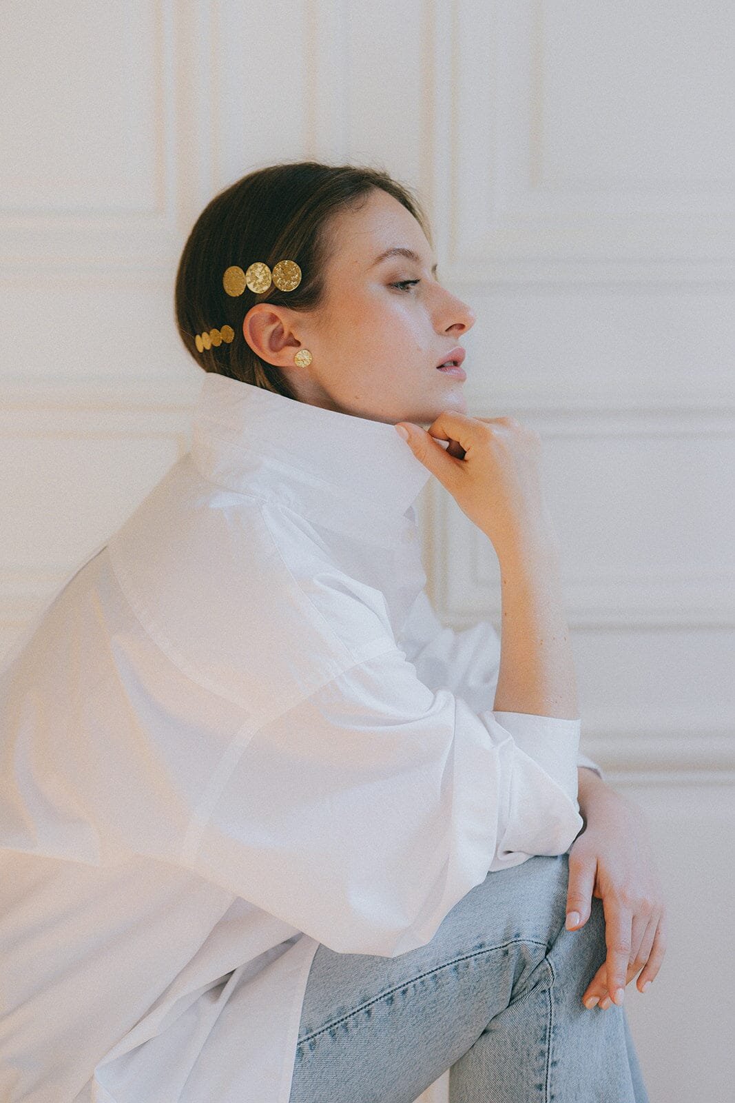 Hammered silver-plated round barrette MONSIEUR SIMONE Silver